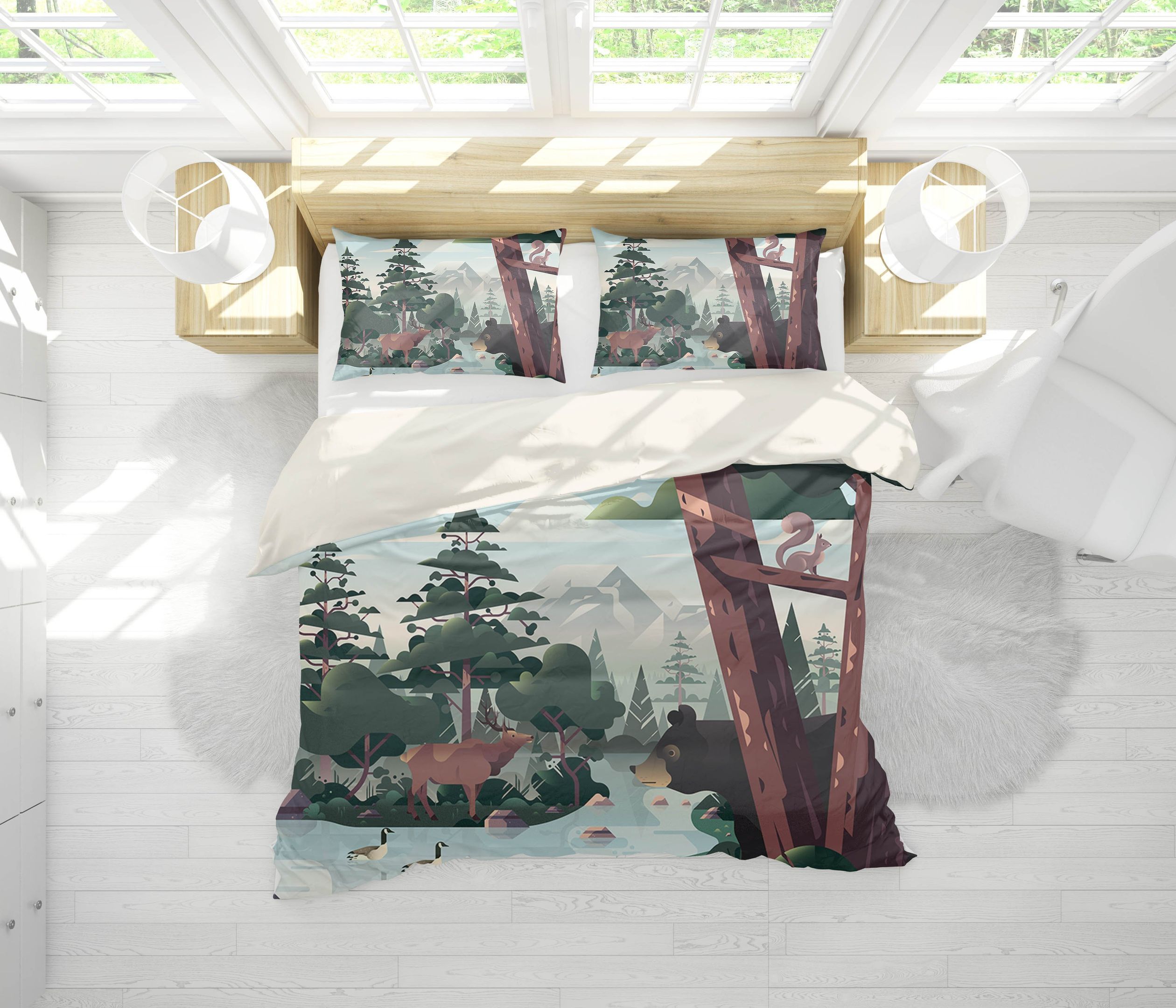 3d Cartoon Green Tropical Bedding Set