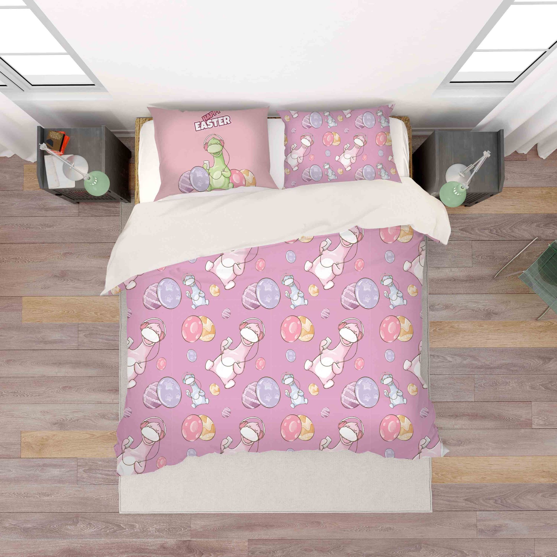 3d Cartoon Hippo Pink Bedding Set