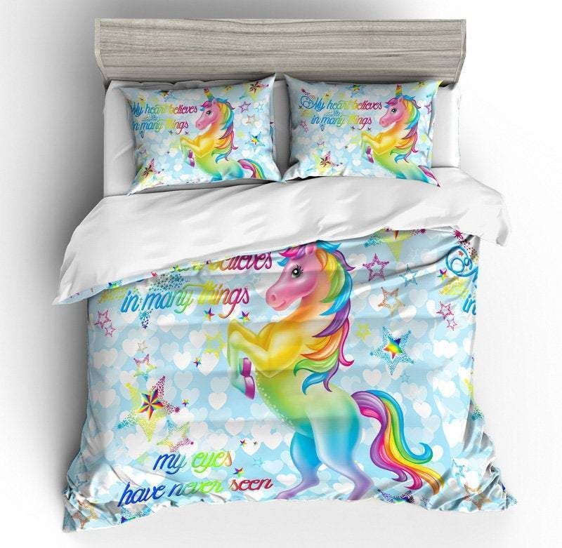 3d Cartoon Kids Rainbow Unicorn Star Bedding Set
