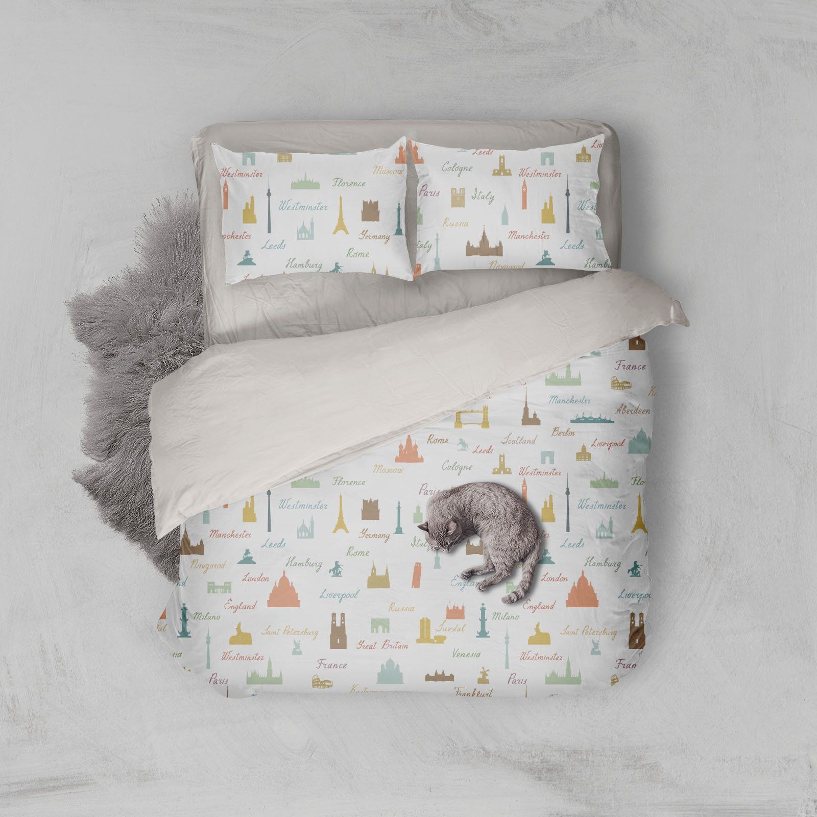 3d Cartoon Landmark Building Eiffel Tower Bedding Set