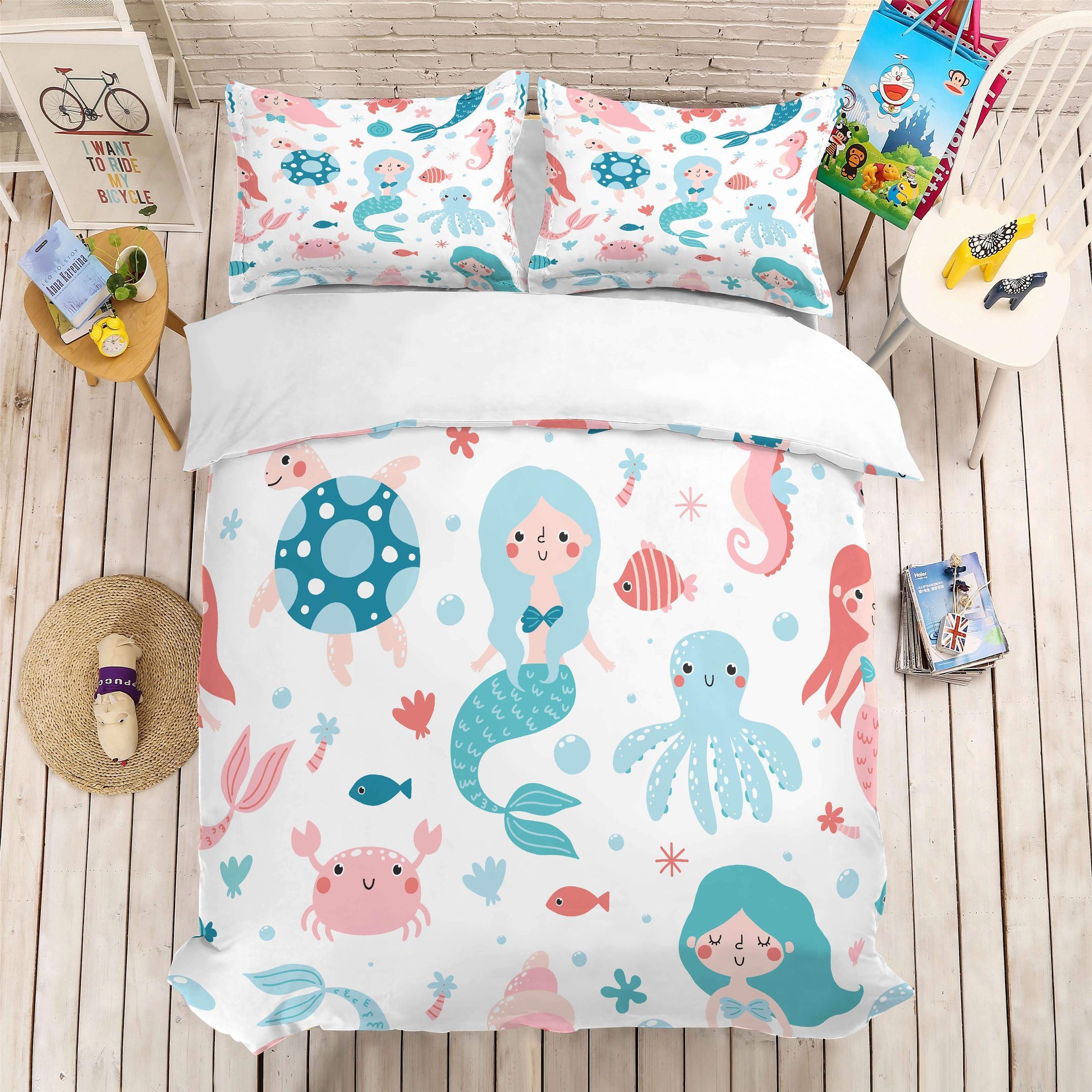 3d Cartoon Mermaid Underwater World Comfortable Bedding Set