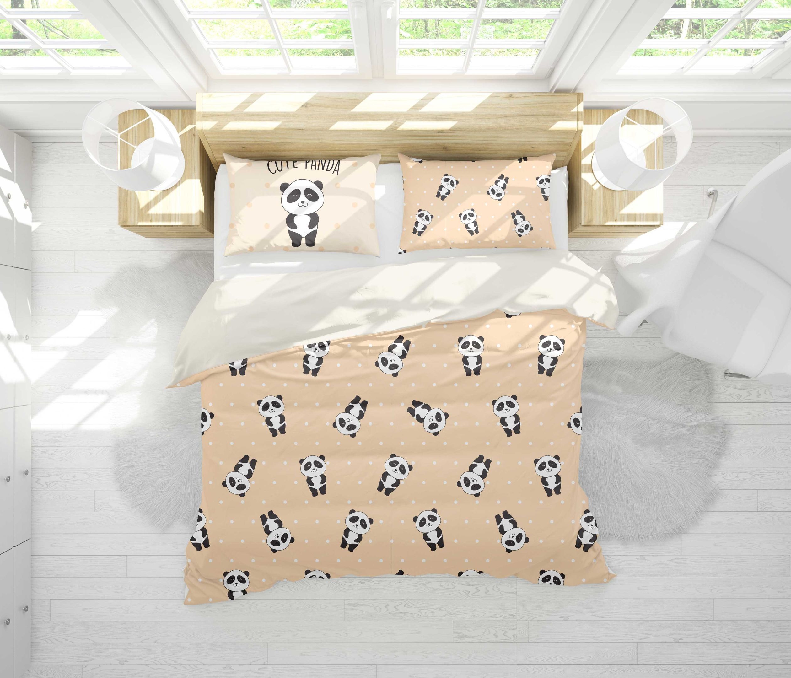 3d Cartoon Panda Yellow Bedding Set