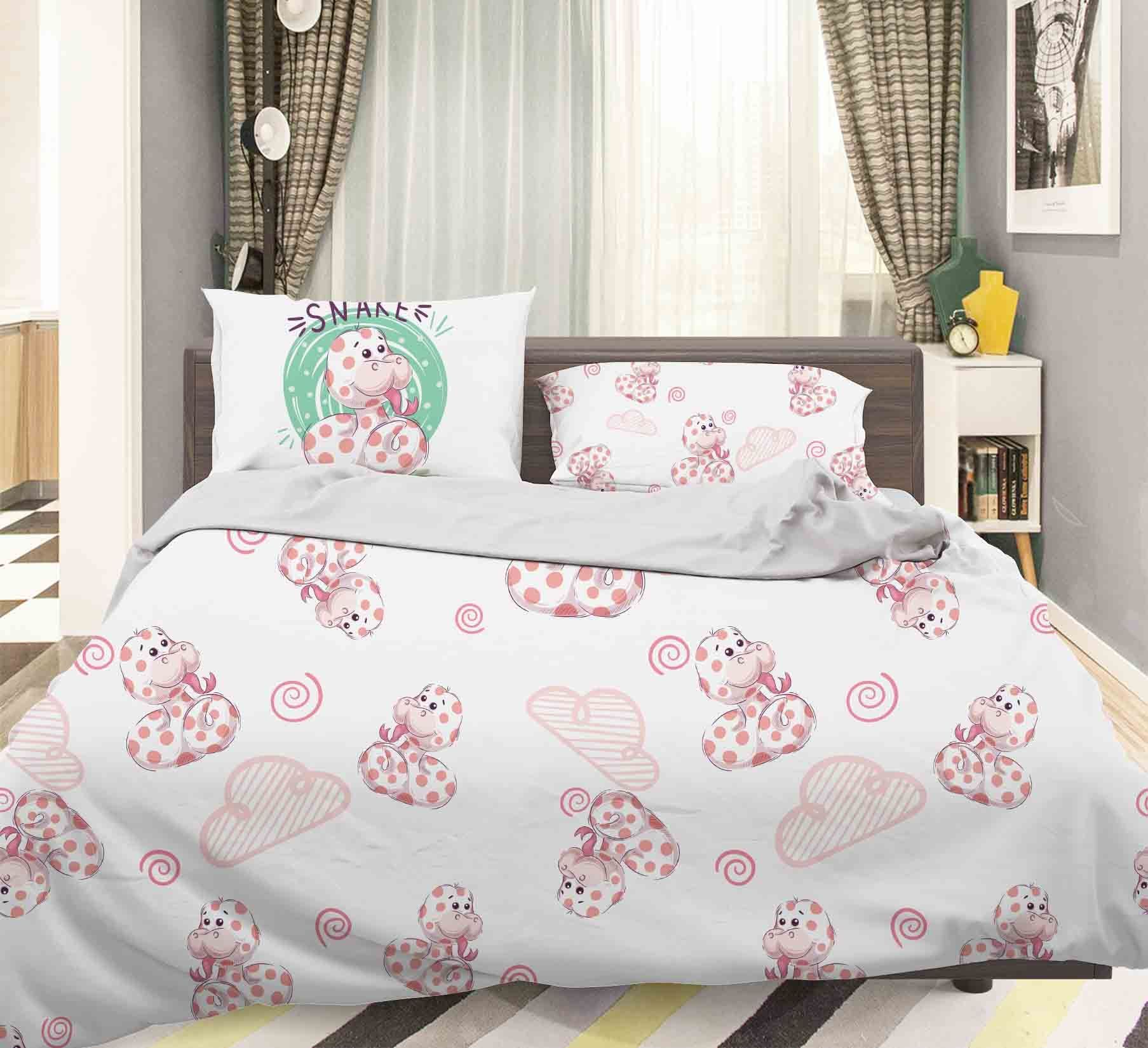3d Cartoon Pig Pink Snake Bedding Set