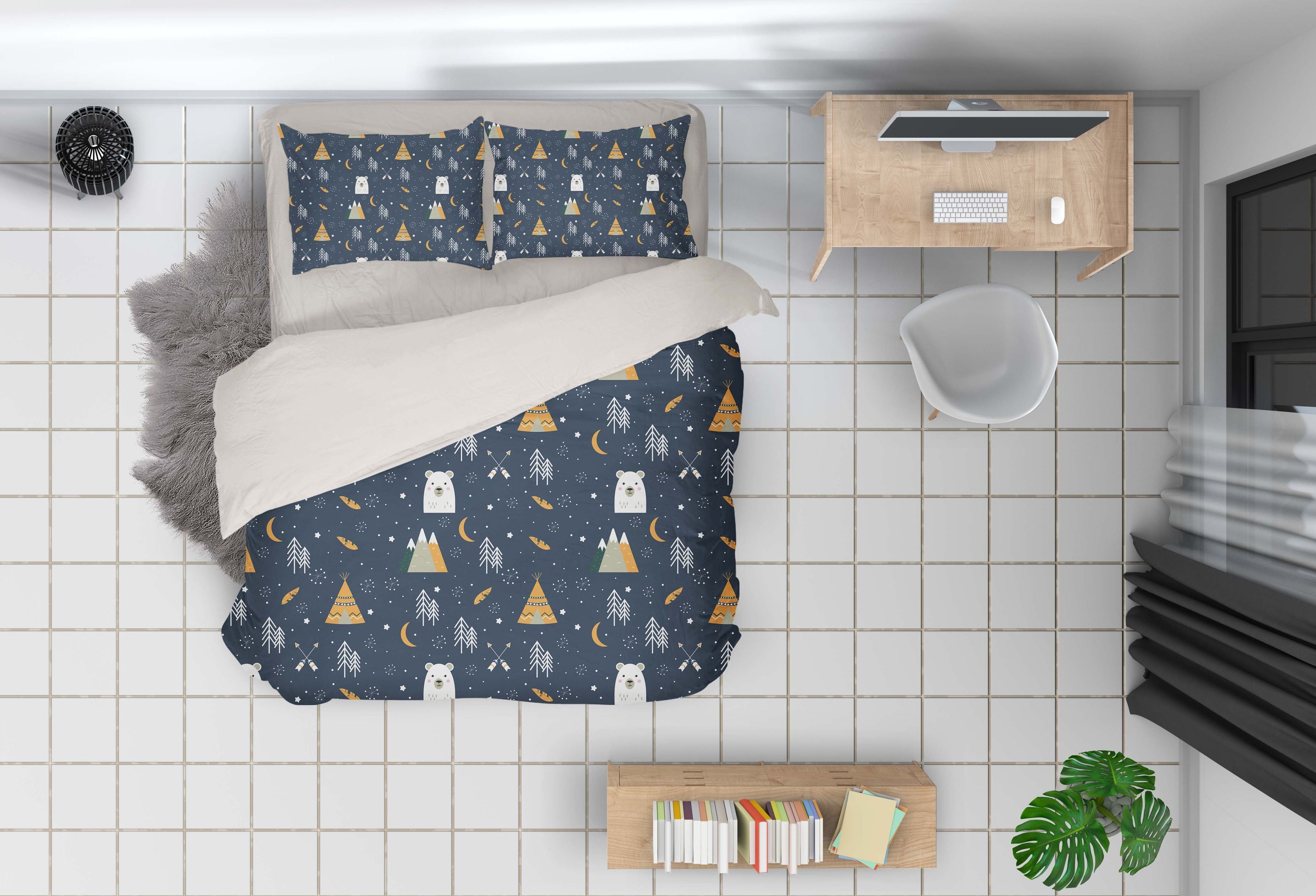 3d Cartoon Pine Bear Bedding Set