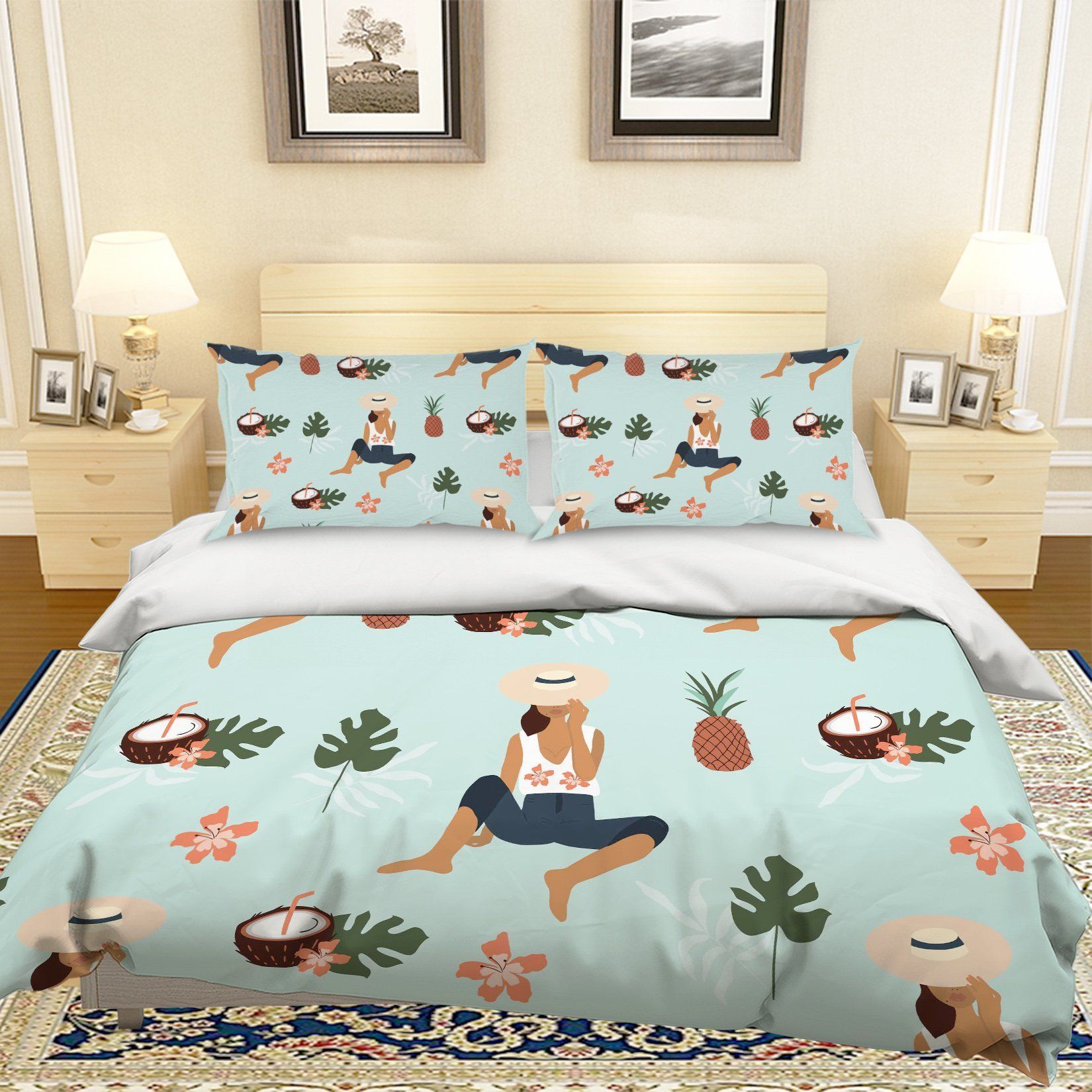 3d Cartoon Pineapple Coconut Bedding Set