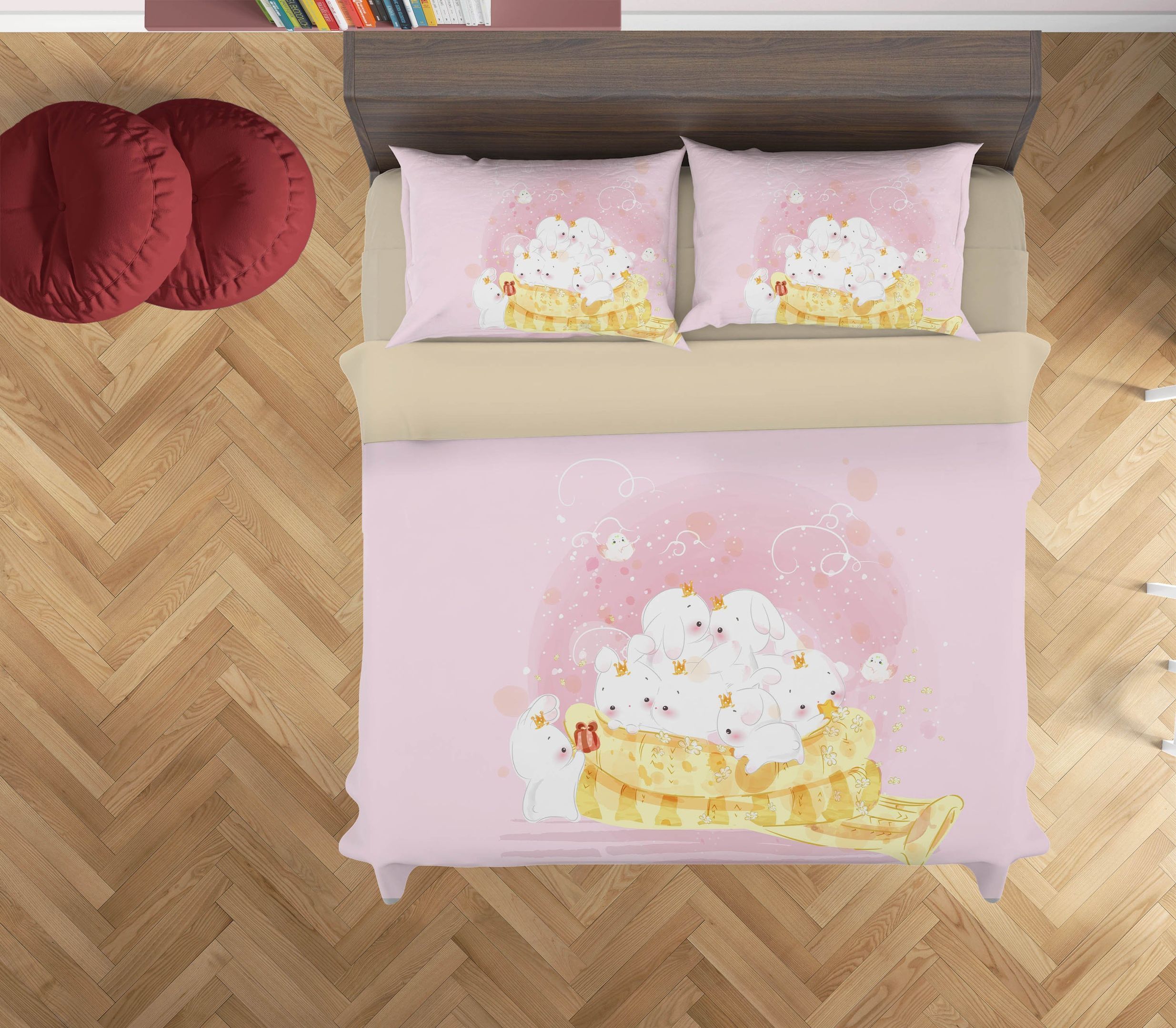 3d Cartoon Pink Rabbit Bedding Set