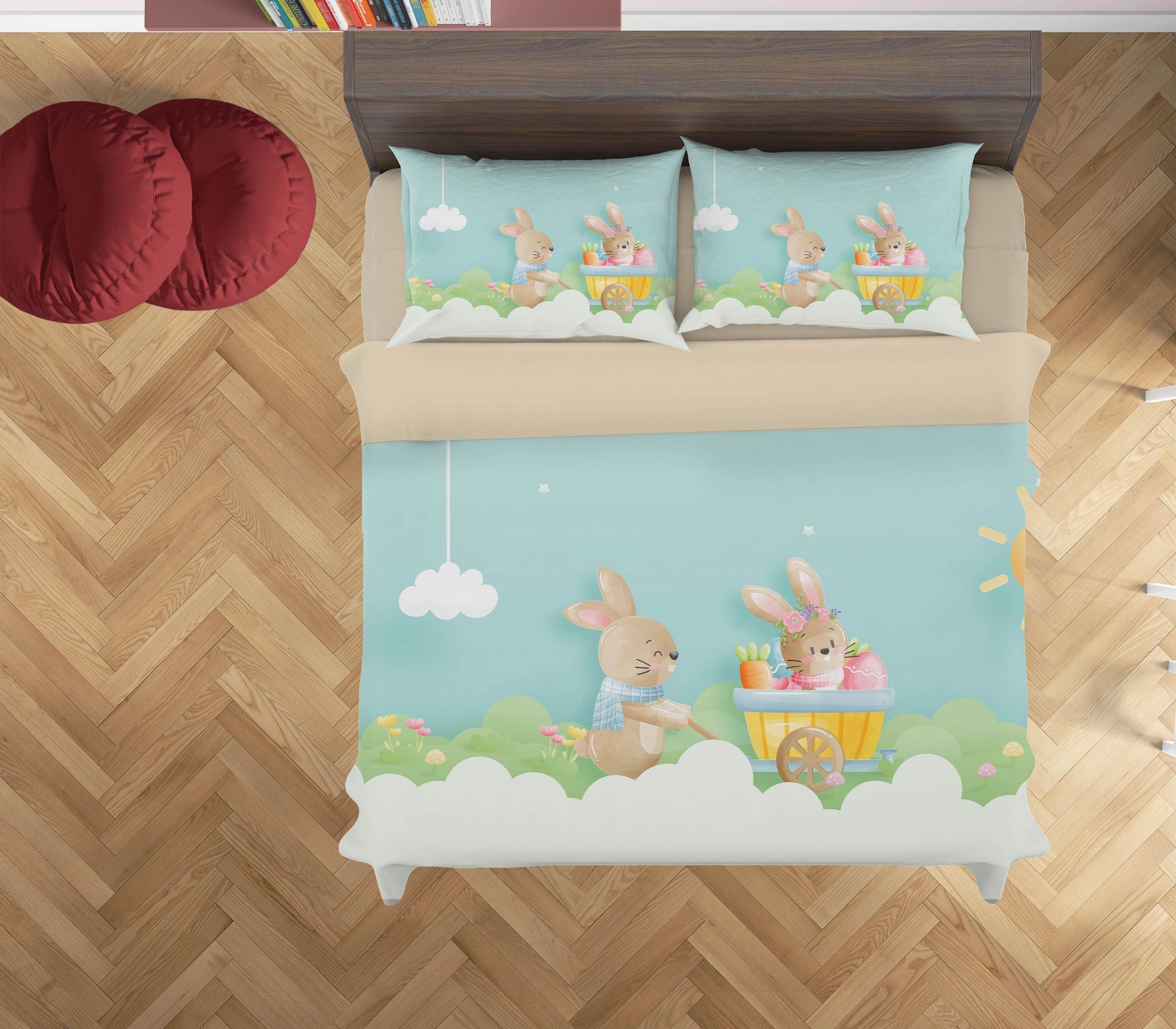 3d Cartoon Rabbit Animal Blue Bedding Set