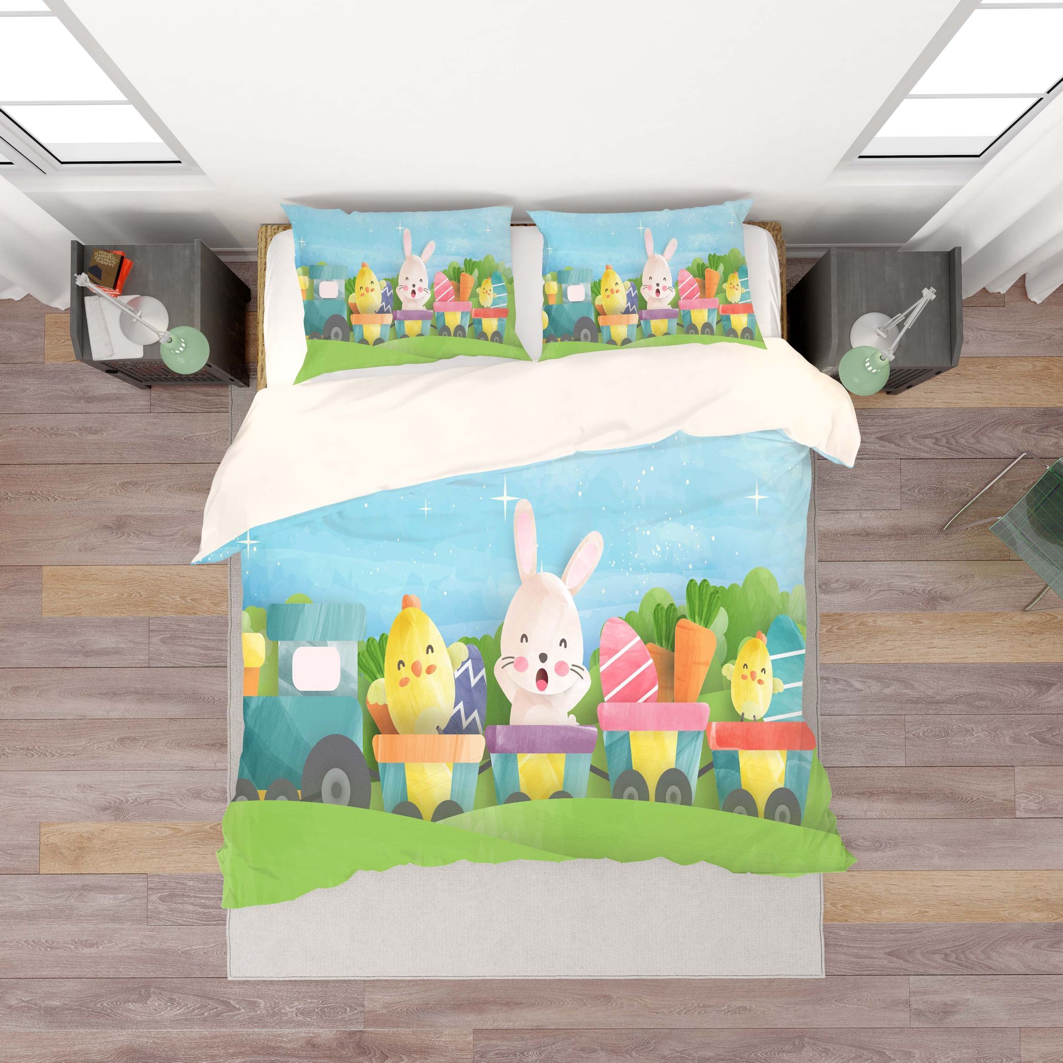 3d Cartoon Rabbit Chick Train Bedding Set
