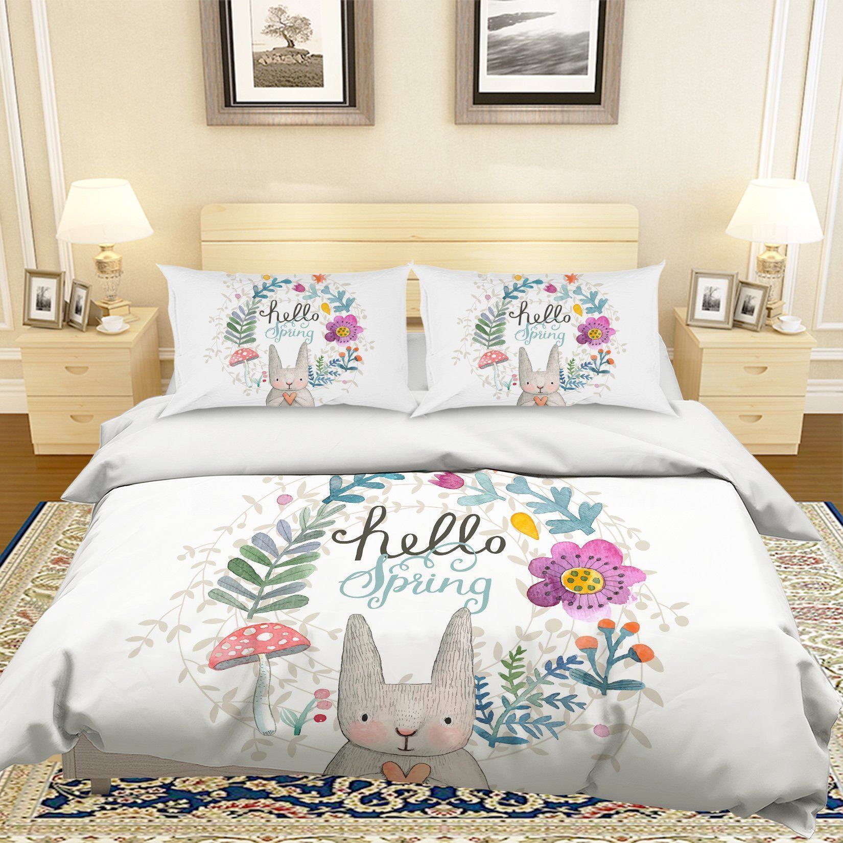 3d Cartoon Rabbit Flower Hello Spring Bedding Set