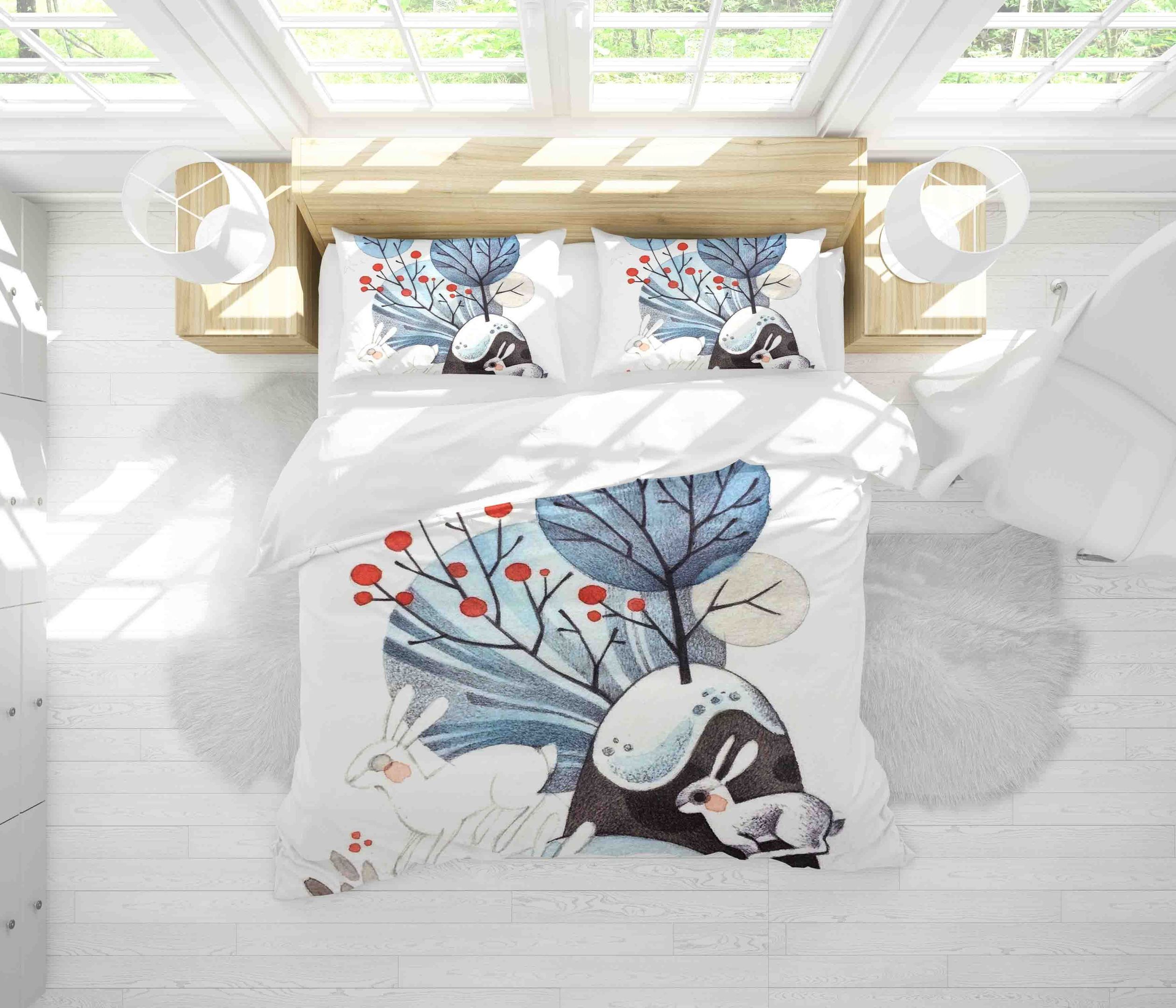 3d Cartoon Rabbit Trees Bedding Set