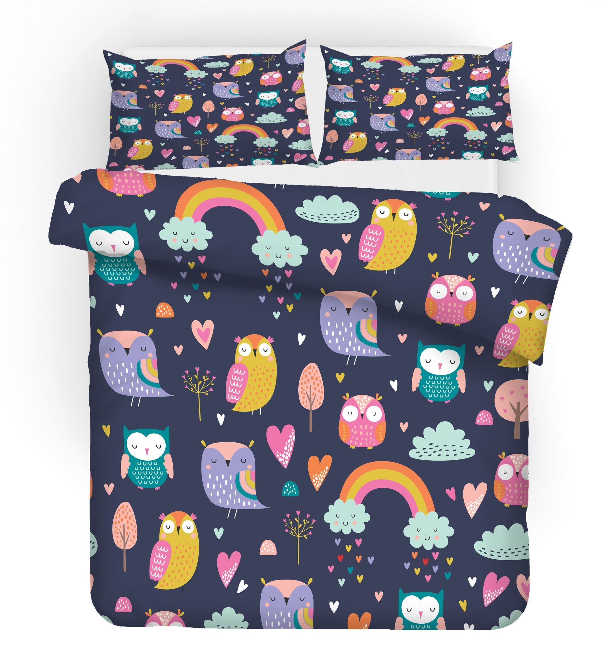 3d Cartoon Rainbow Owl Bedding Set