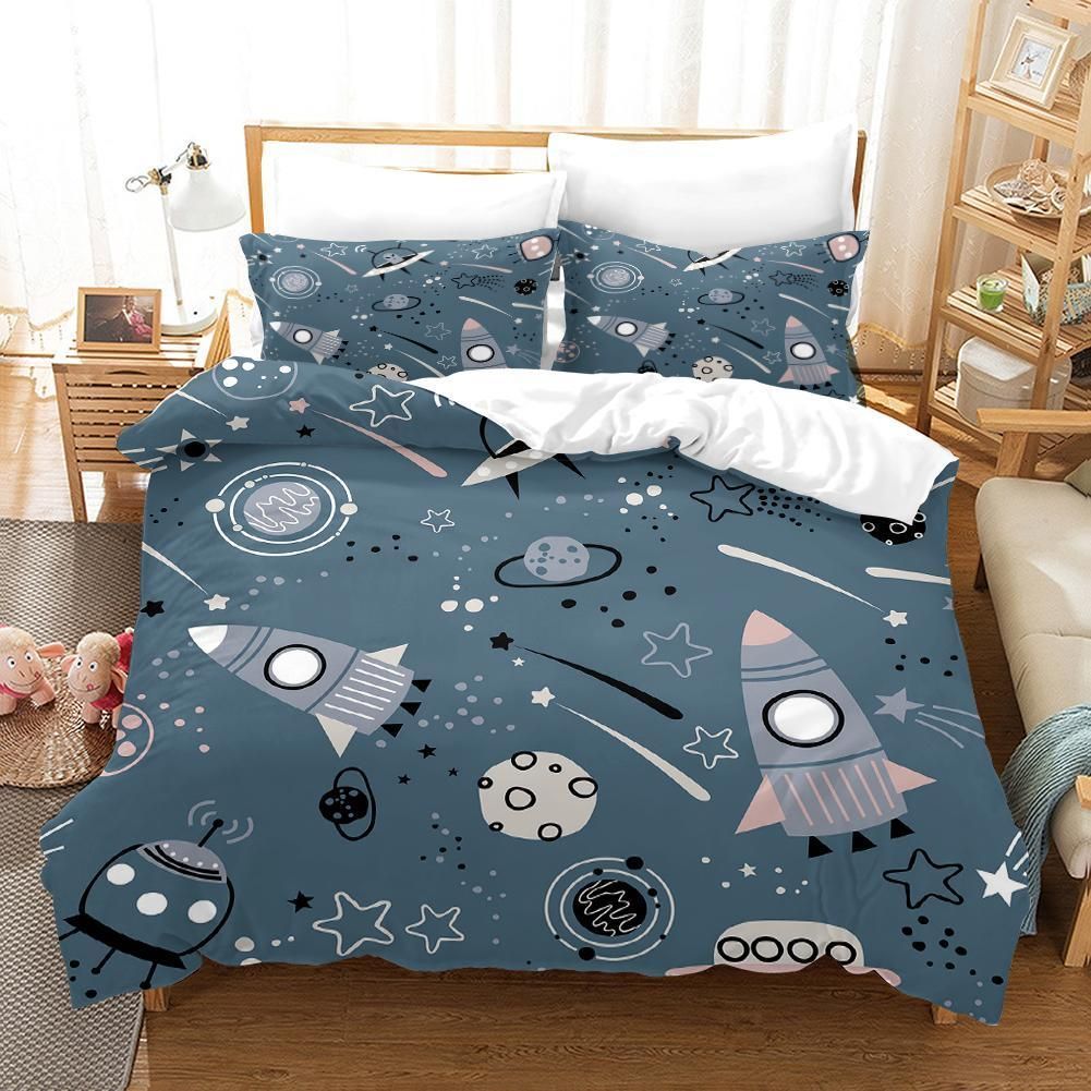 3d Cartoon Rocket Planet Star Bedding Set