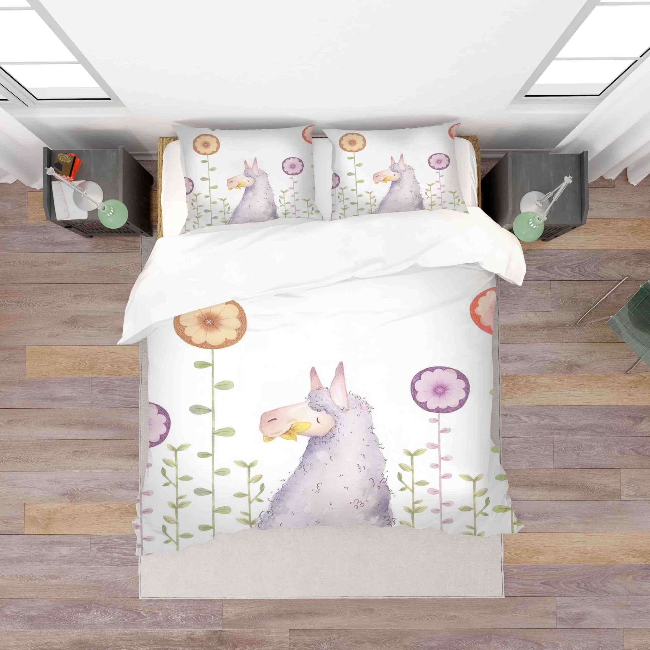 3d Cartoon Sheep Floral Bedding Set