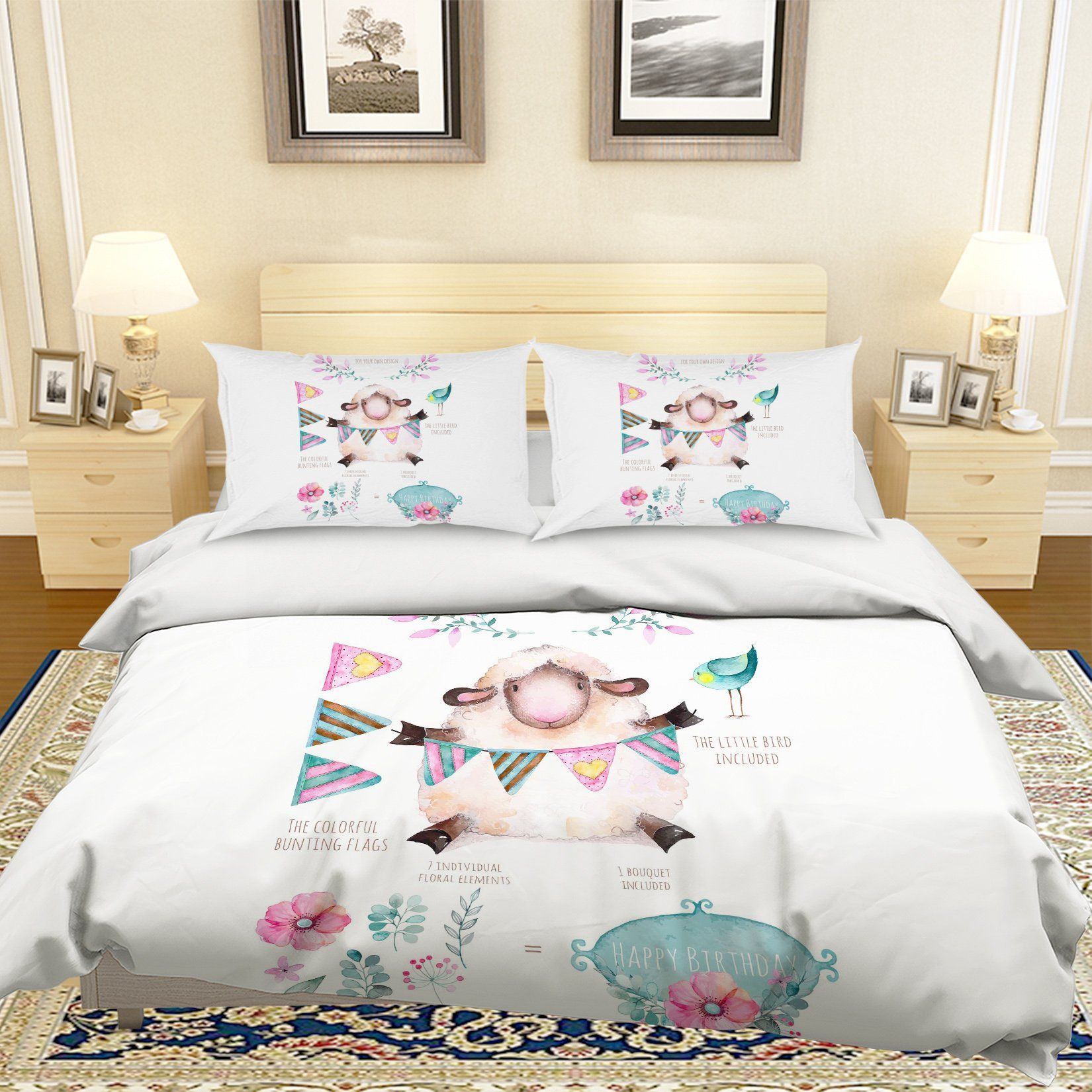 3d Cartoon Sheep Flower Bedding Set