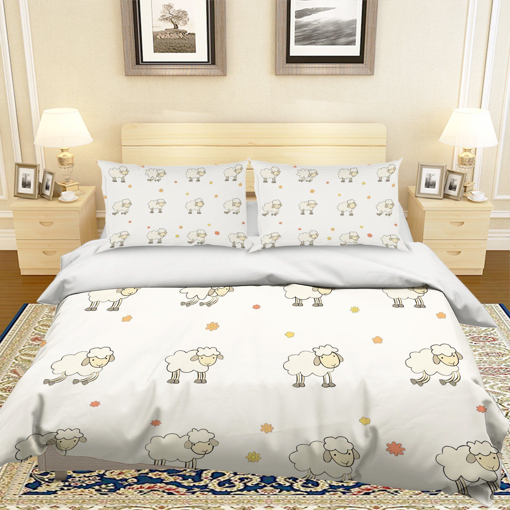 3d Cartoon Sheep Printed Bedding Set
