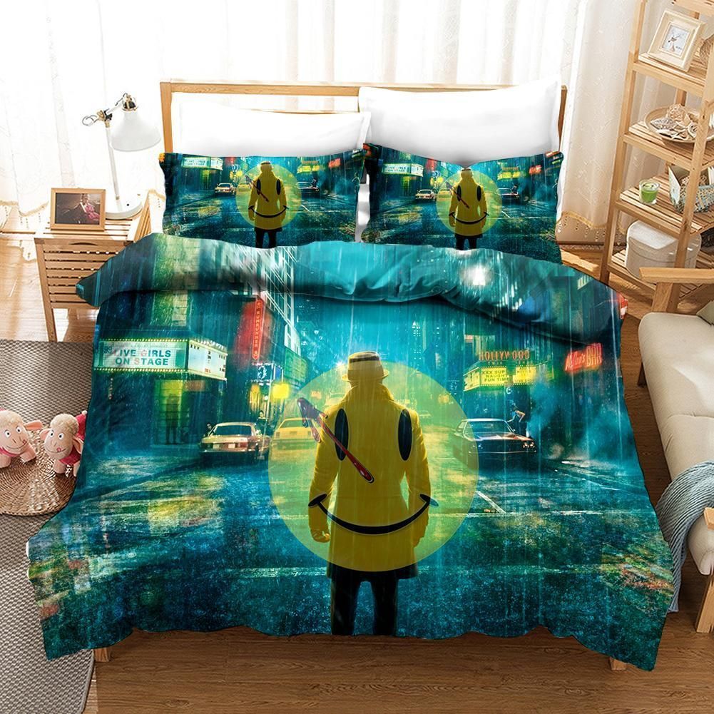 3d Cartoon Smile Blue Comfortable Bedding Set