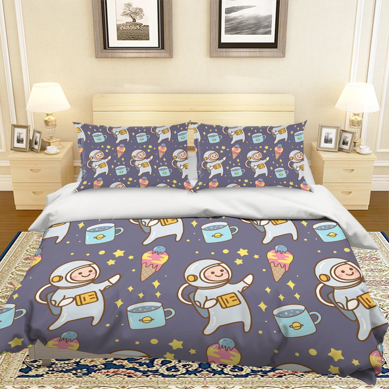 3d Cartoon Space Astronaut Comfortable Bedding Set