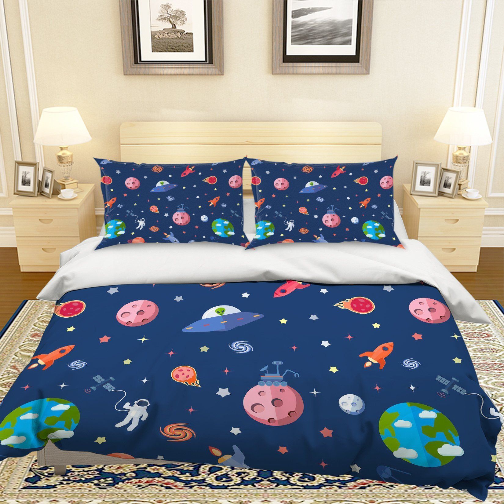 3d Cartoon Space Colorful Design Bedding Set