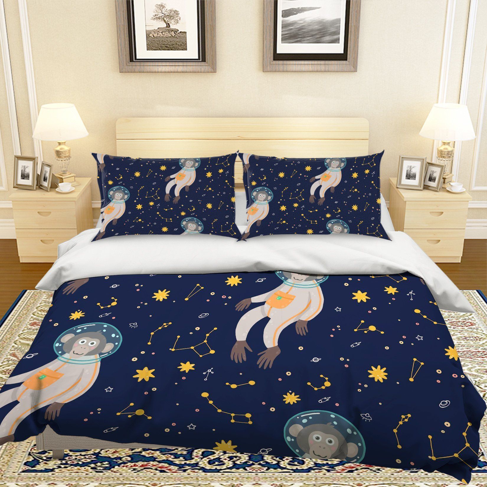 3d Cartoon Space Monkey Bedding Set
