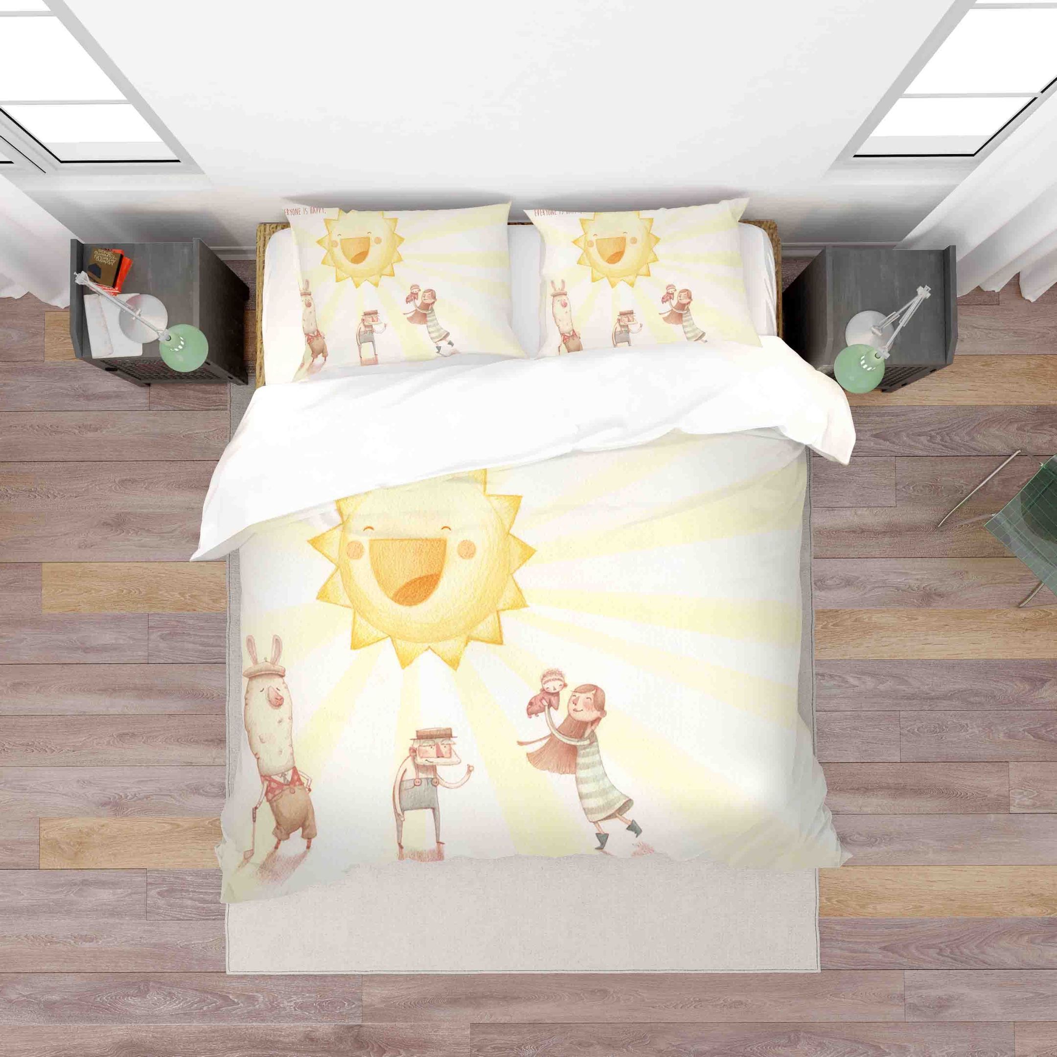 3d Cartoon Sun Alpaca Grandpa Mother Baby Bedding Set