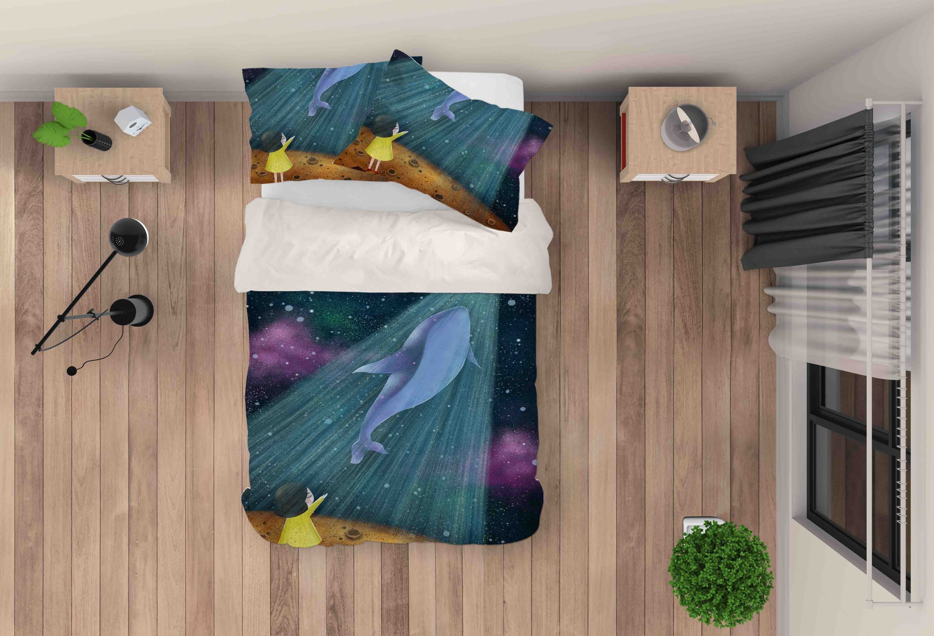 3d Cartoon Whale Girl Bedding Set