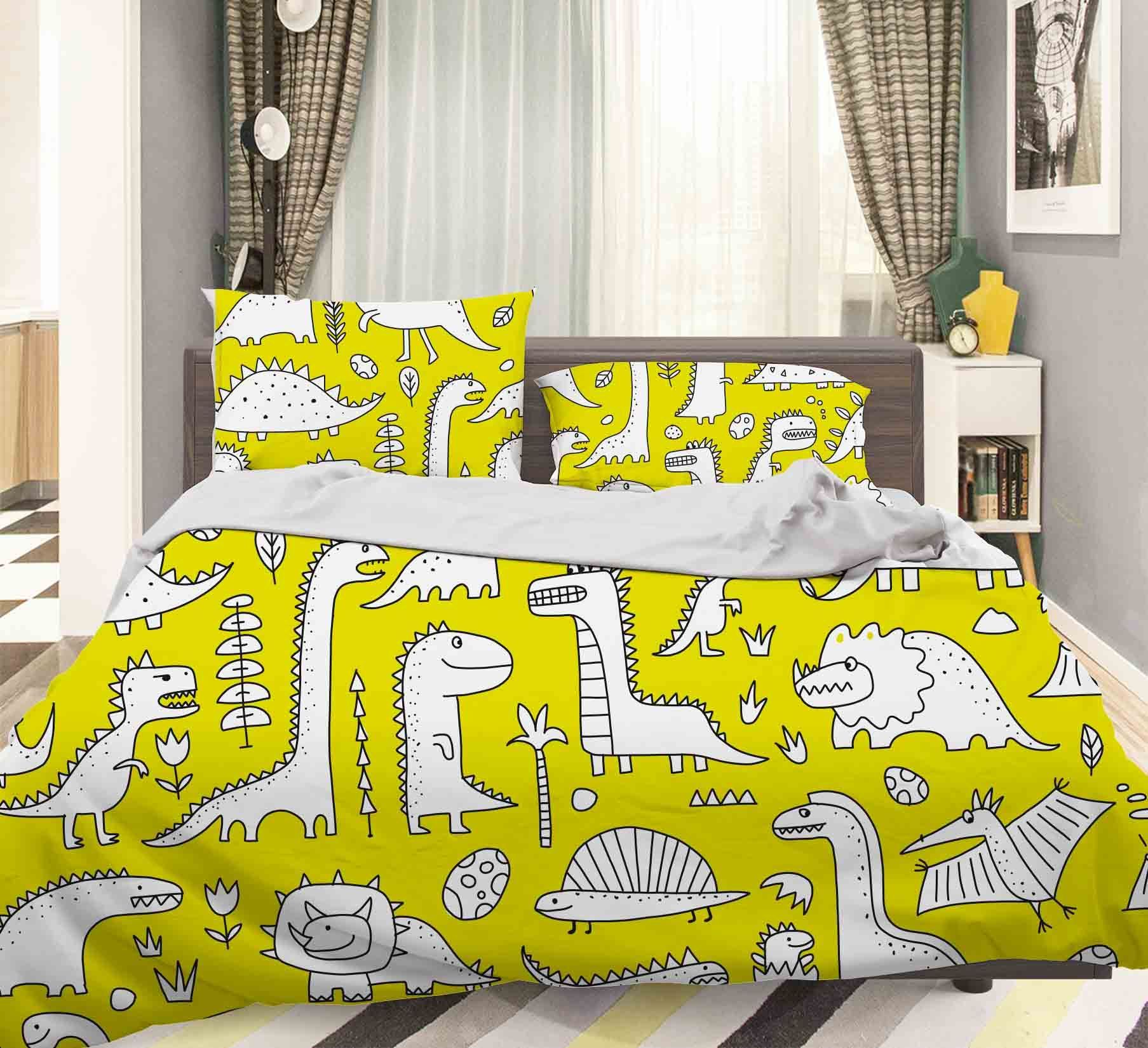 3d Cartoon White Dinosaurs Pattern Bedding Set