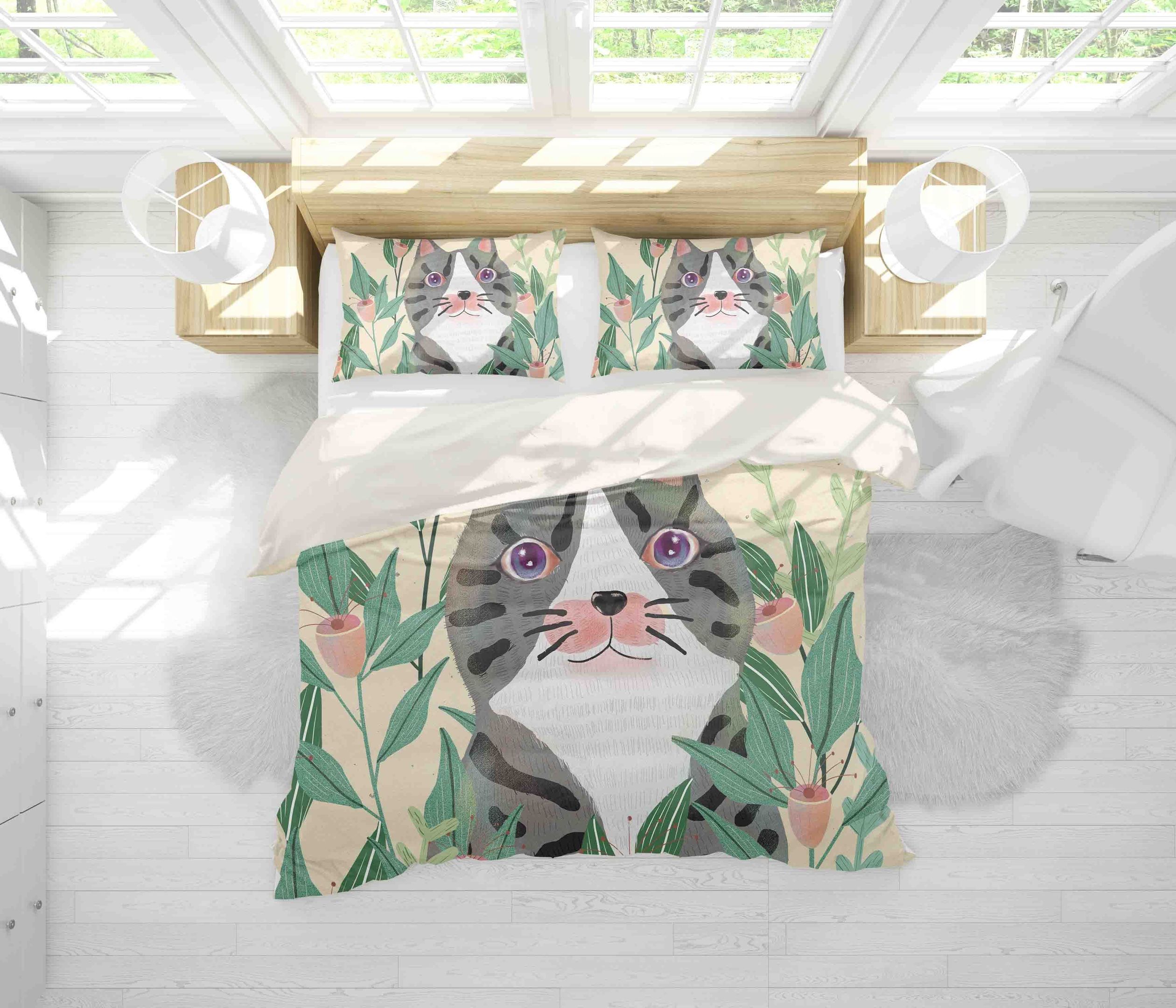 3d Cat Floral Bedding Set
