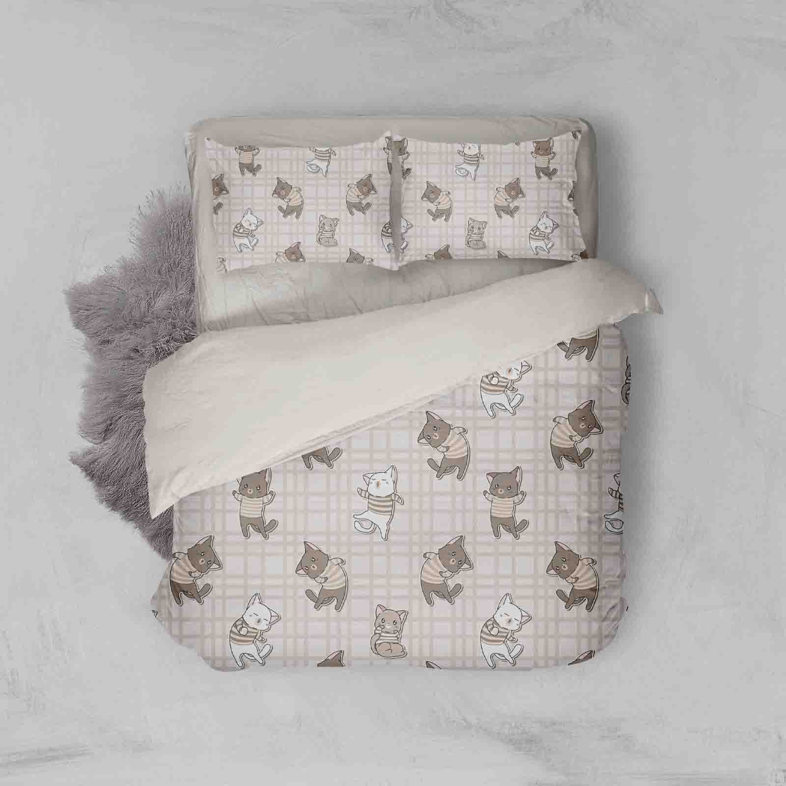 3d Cat Kitty Lattice Bedding Set