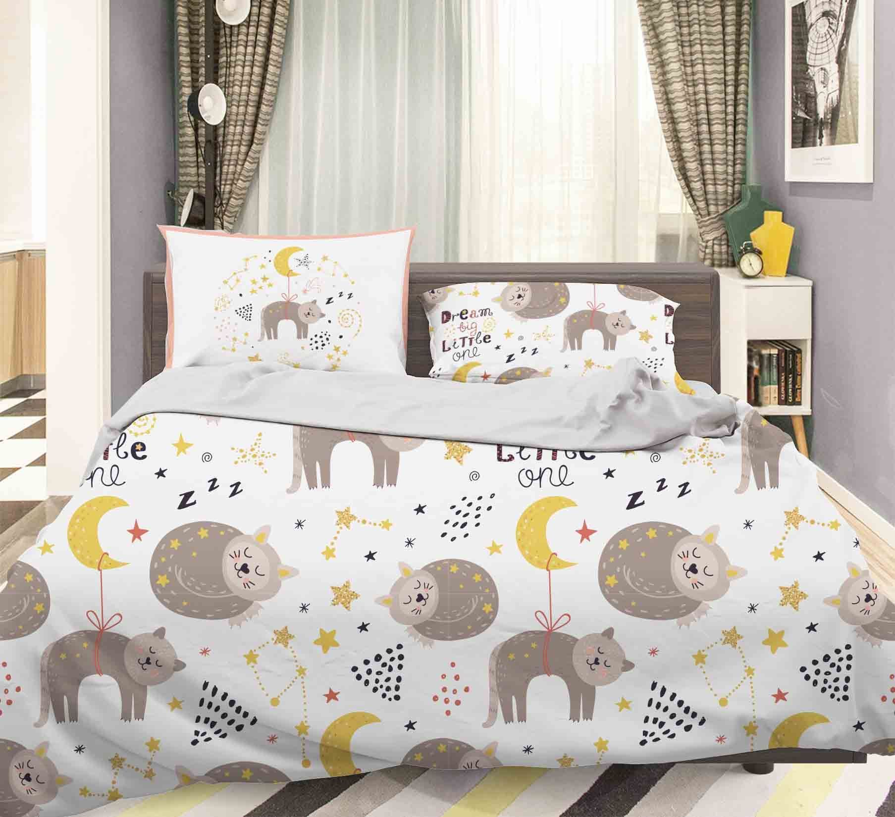 3d Cat Kitty Moon Star Bedding Set