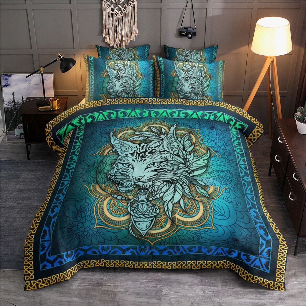 3D Cat Mandala Blue Bedding Set