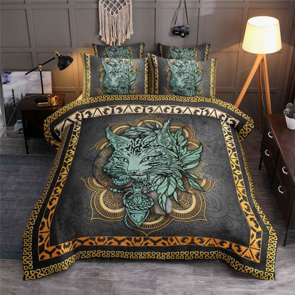 3D Cat Mandala Gold Bedding Set