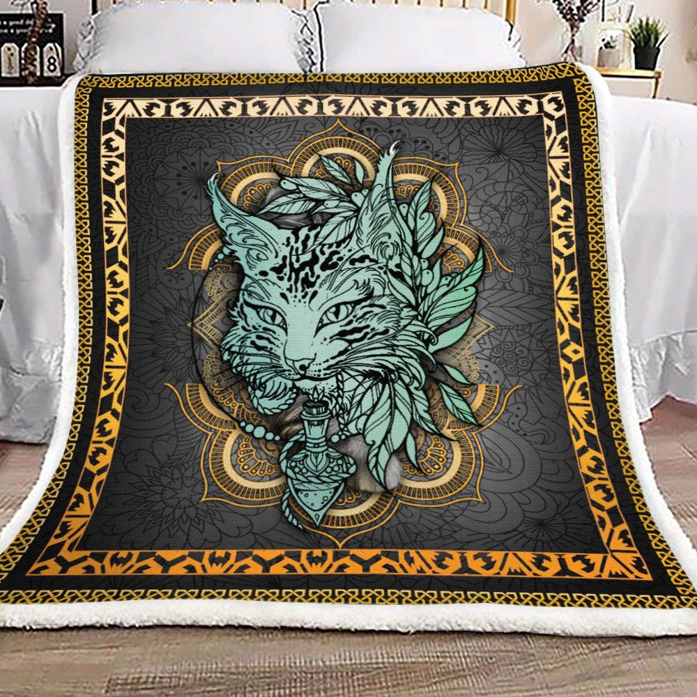 3d Cat Mandala Gold Sherpa Fleece Blanket