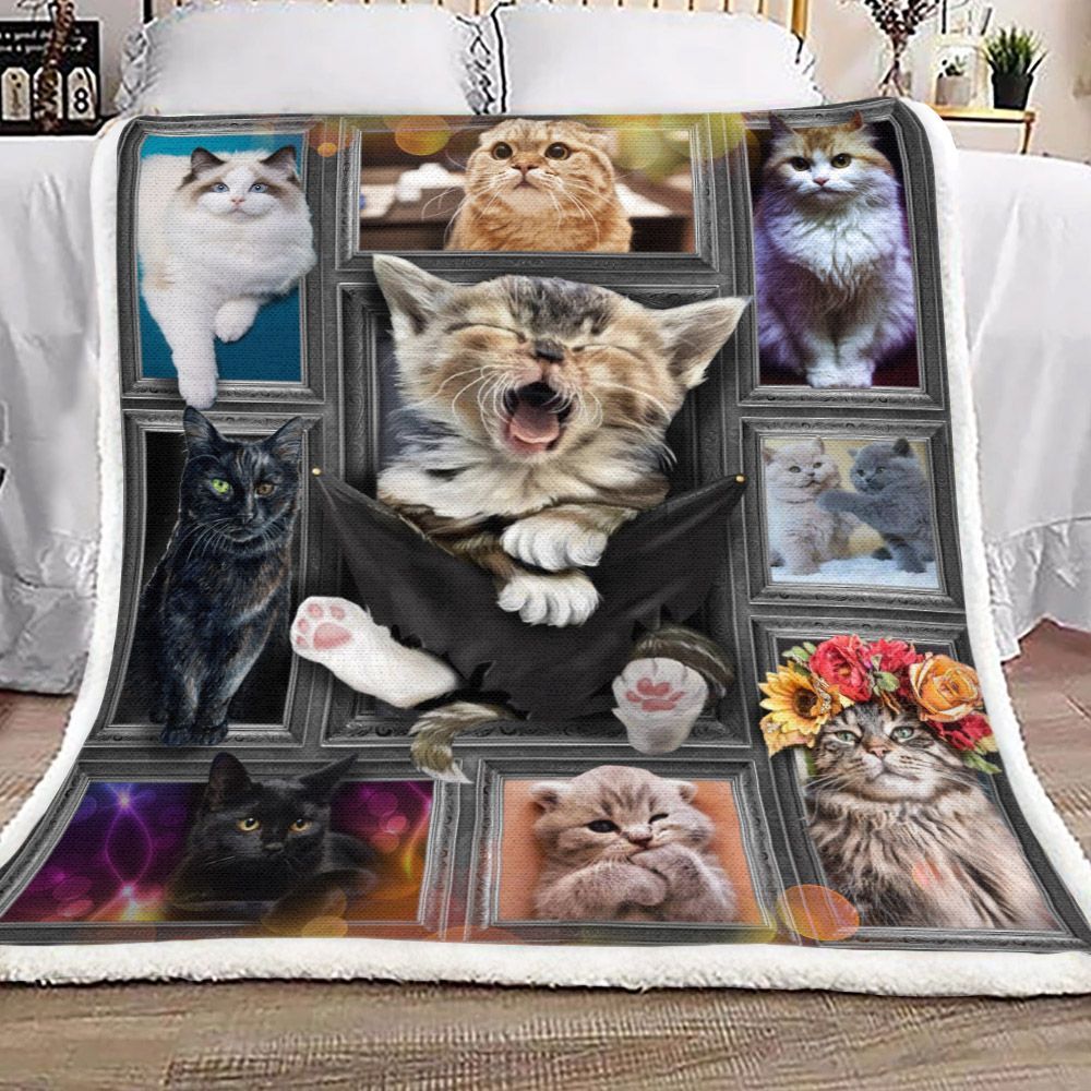 3d Cat Sherpa Fleece Blanket