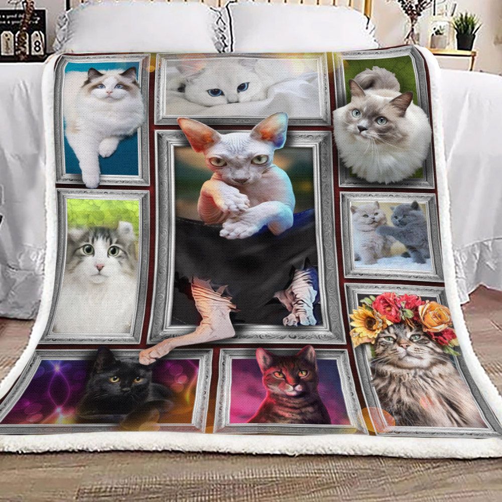 3d Cat Sherpa Fleece Blanket