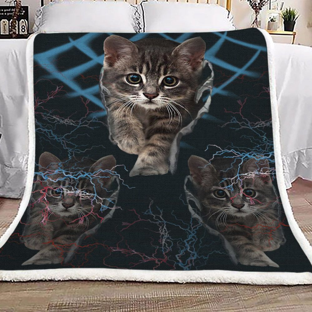 3d Cat Wave Sherpa Fleece Blanket