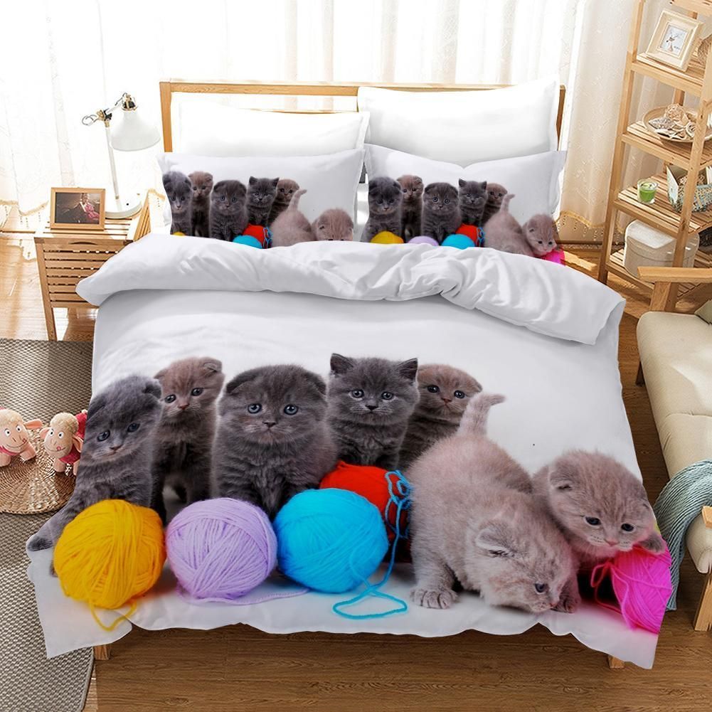 3d Cat Wool Ball Bedding Set