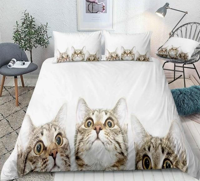 3d Cats White Background Bedding Set