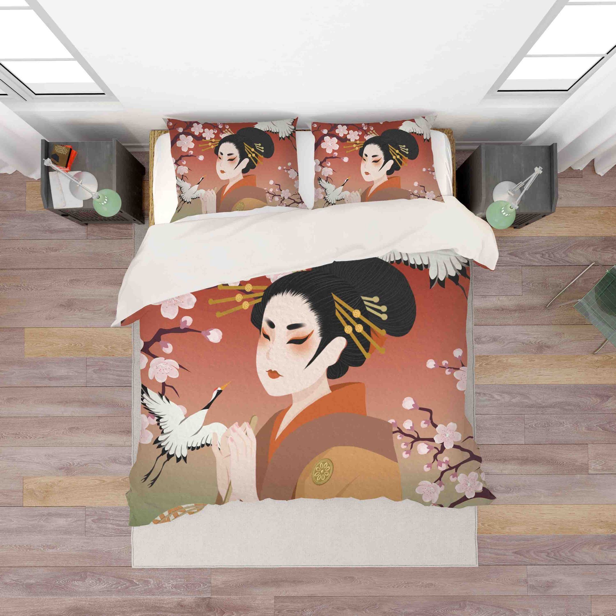 3d Cherry Blossoms Kimono Beauty Bedding Set