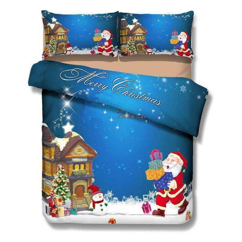 3d Christmas Blue Bedding Set