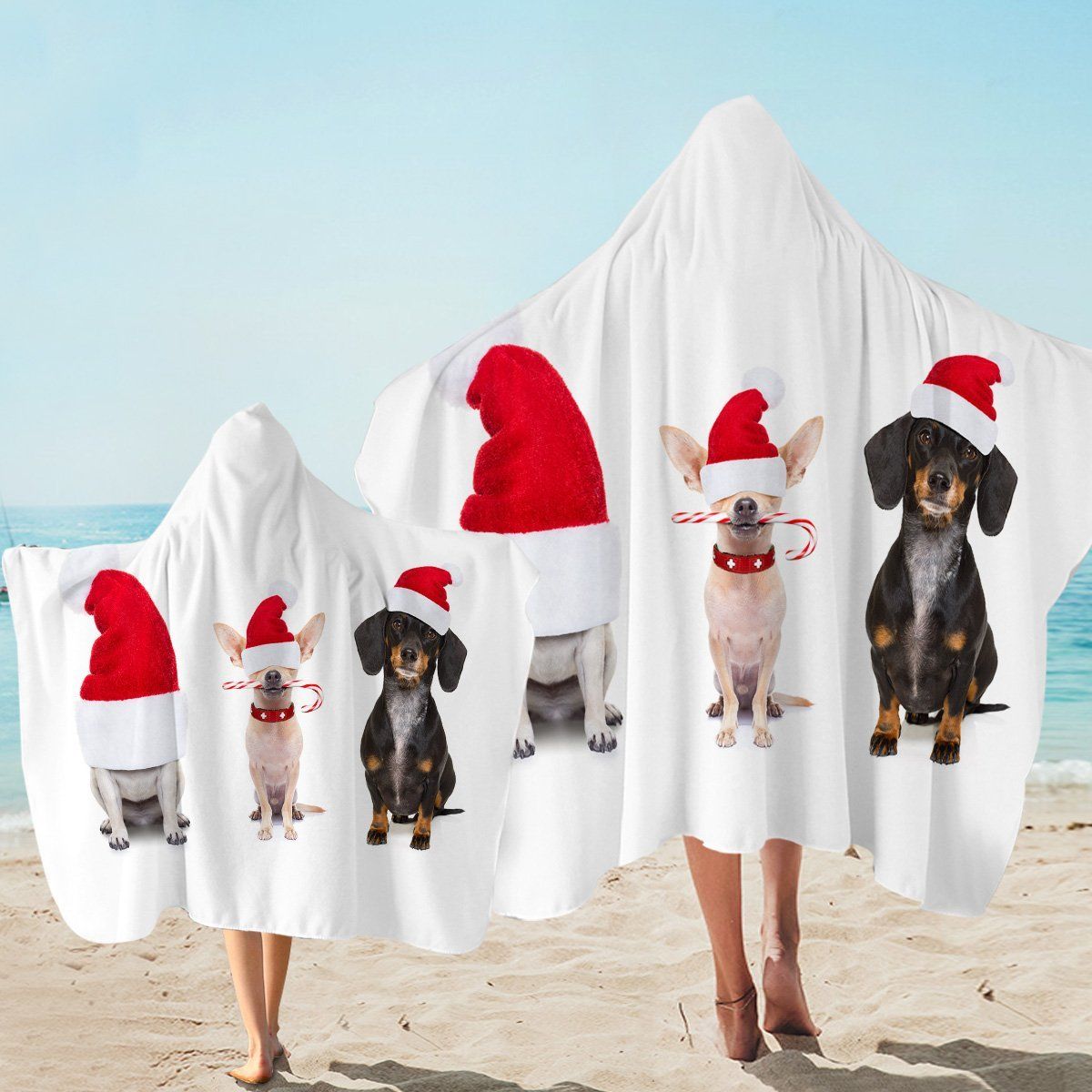 3d Christmas Doggo Printed Hooded Towel