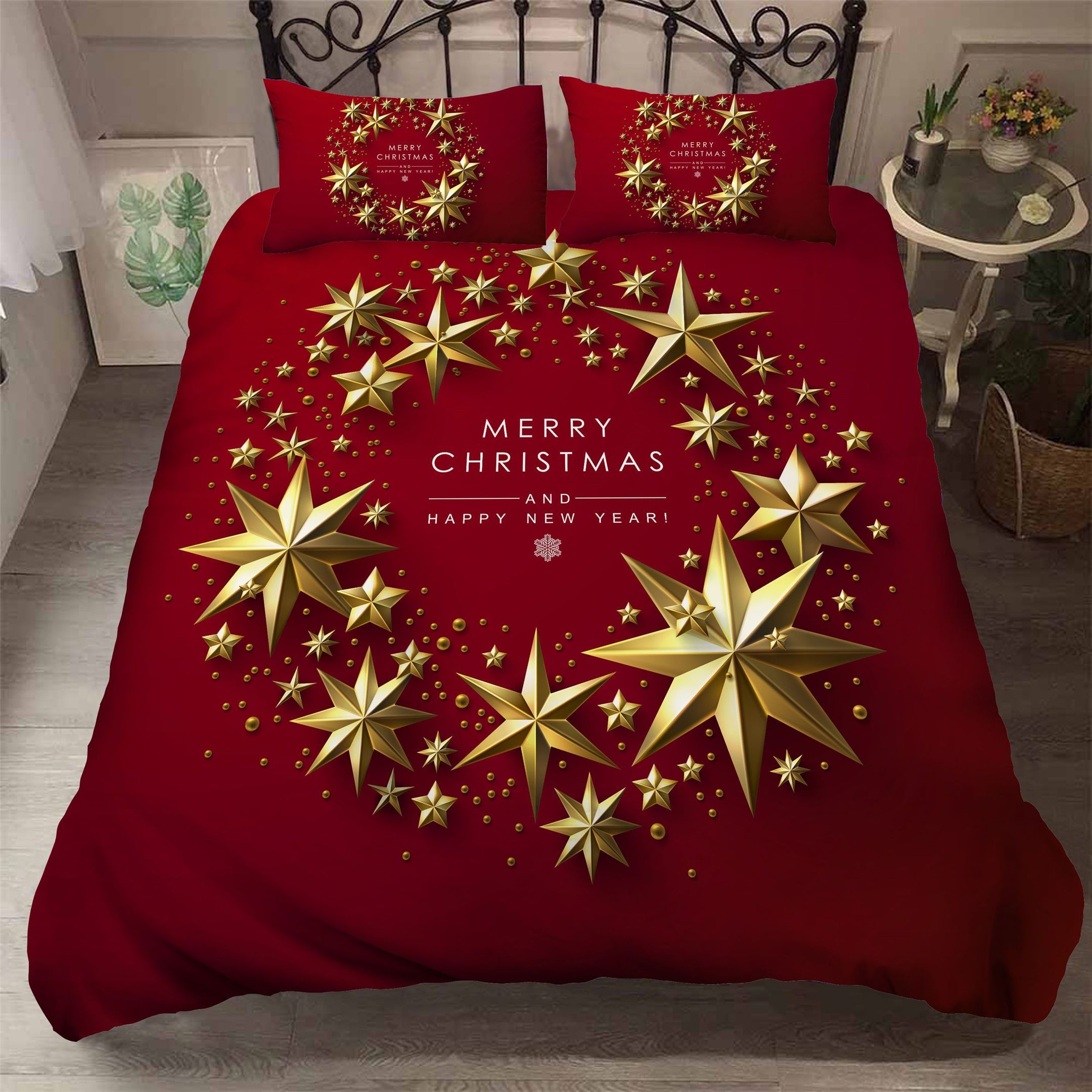3d Christmas Golden Star Bedding Set