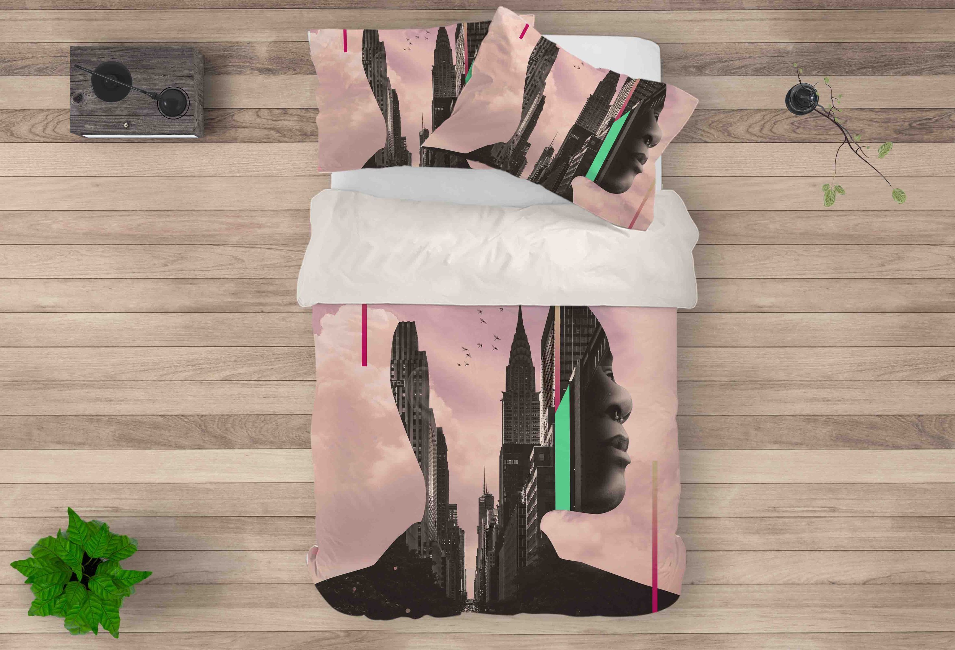 3d City Building Portrait Bedding Set