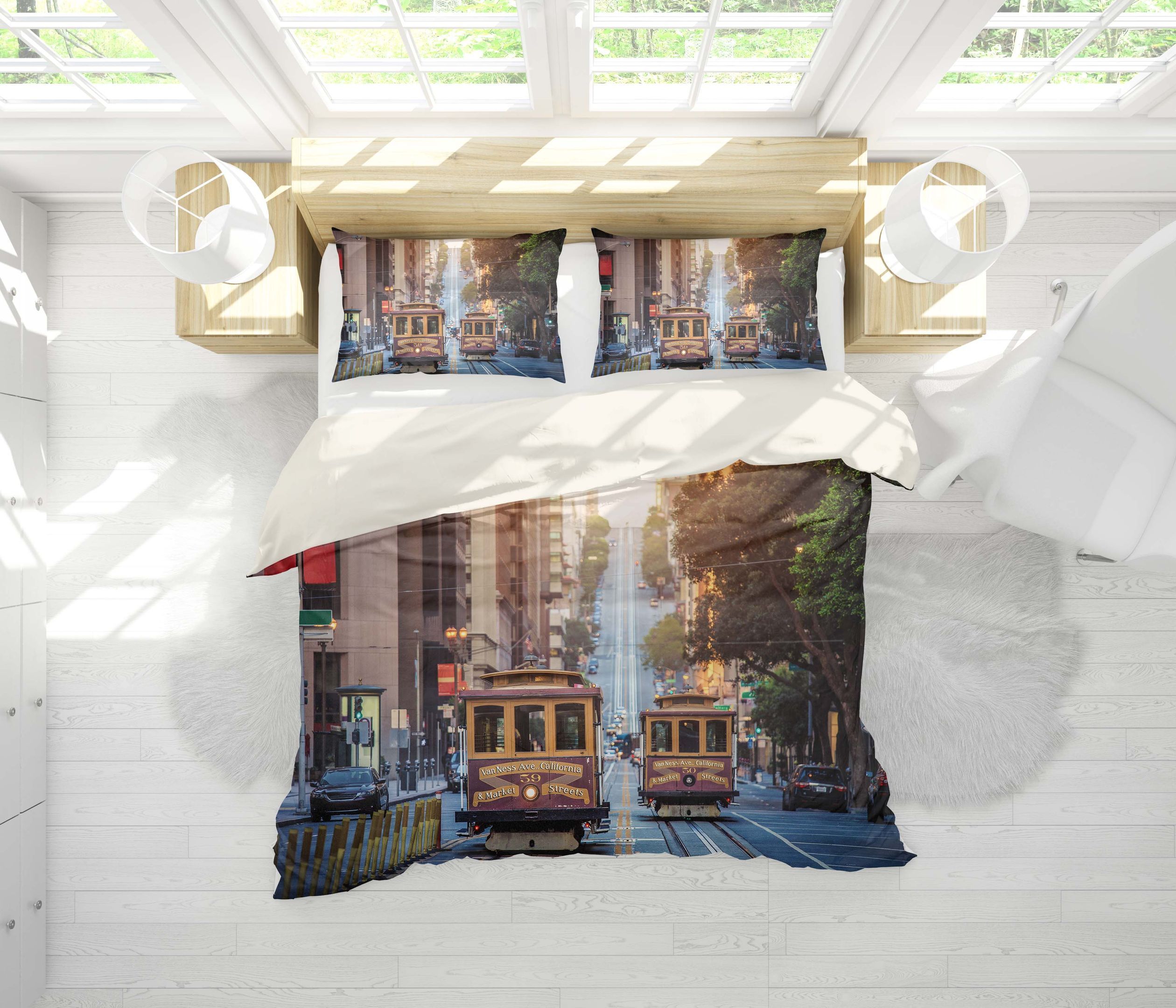 3d City Building Tram Bedding Set