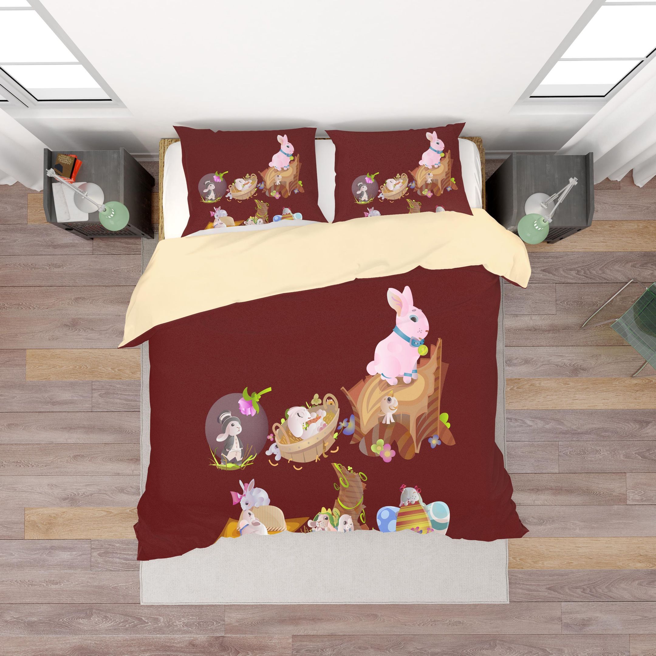 3d Claret Rabbit Bedding Set
