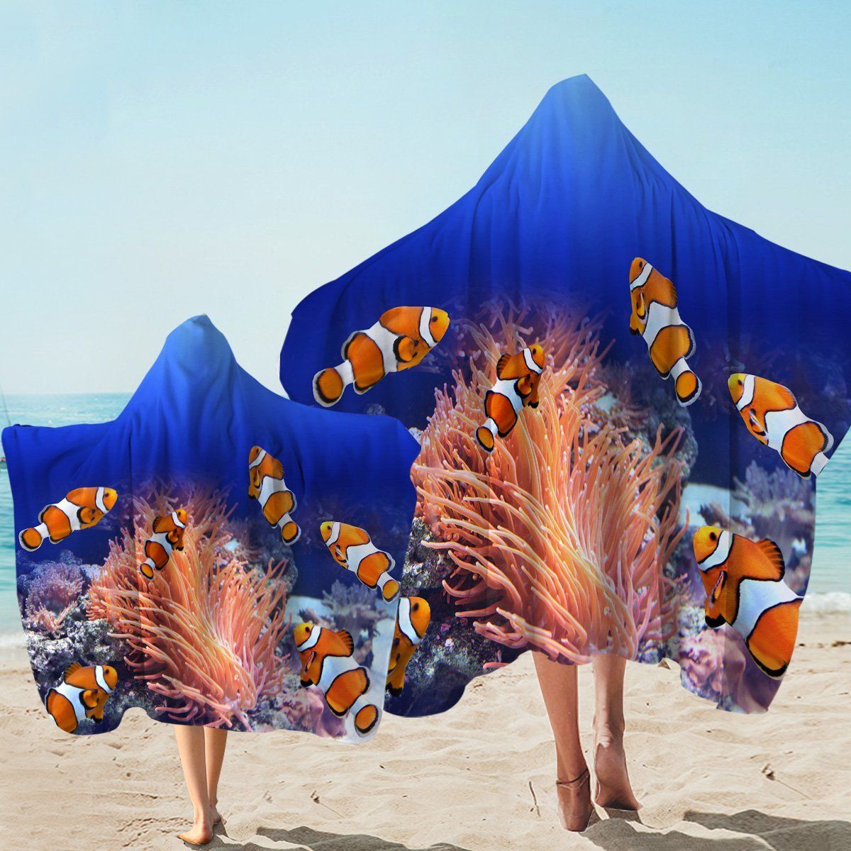 3d Clown Fish And Coral Under The Sea Printed Hooded Towel