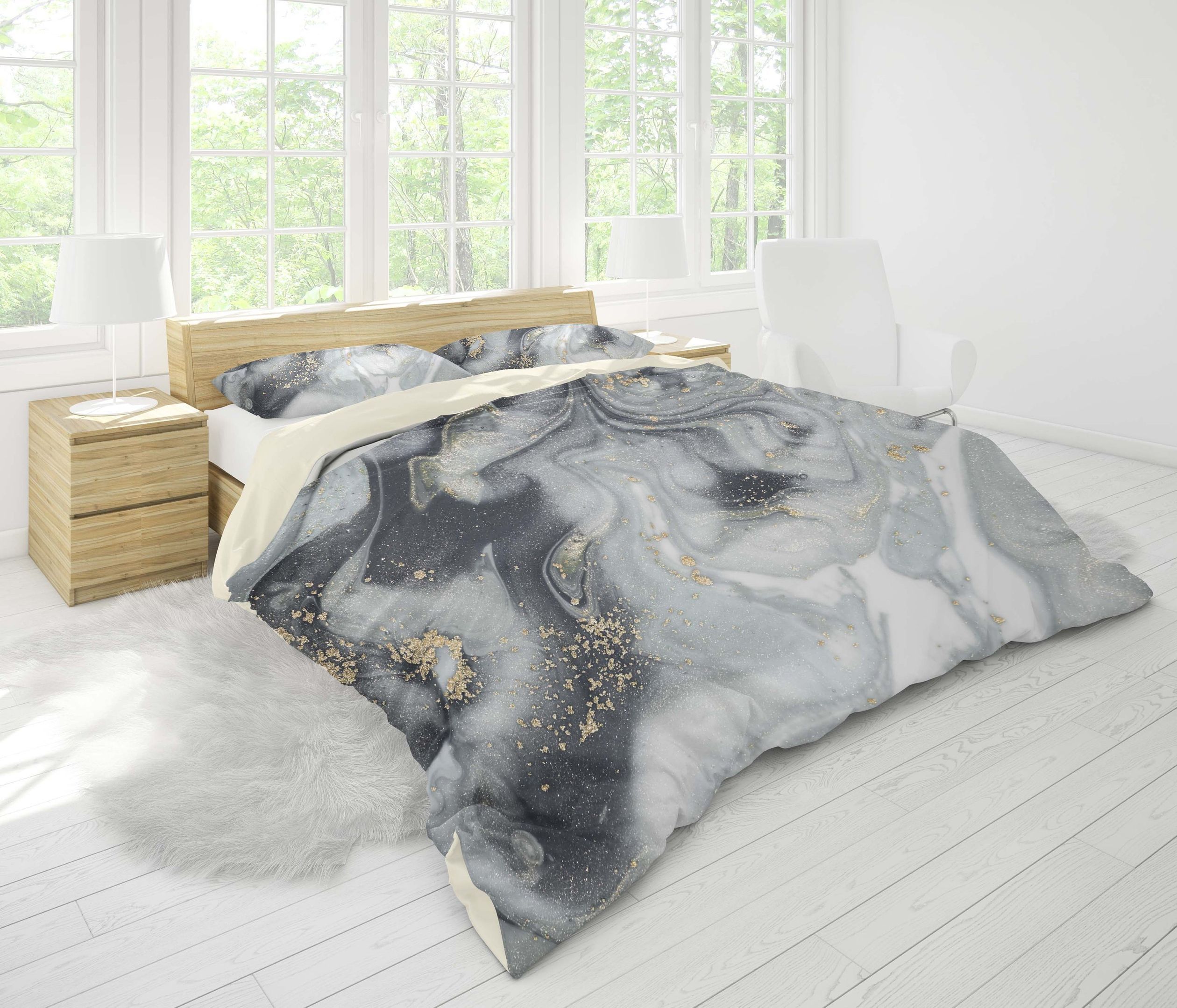 3d Cold tones Marbled Bedding Set