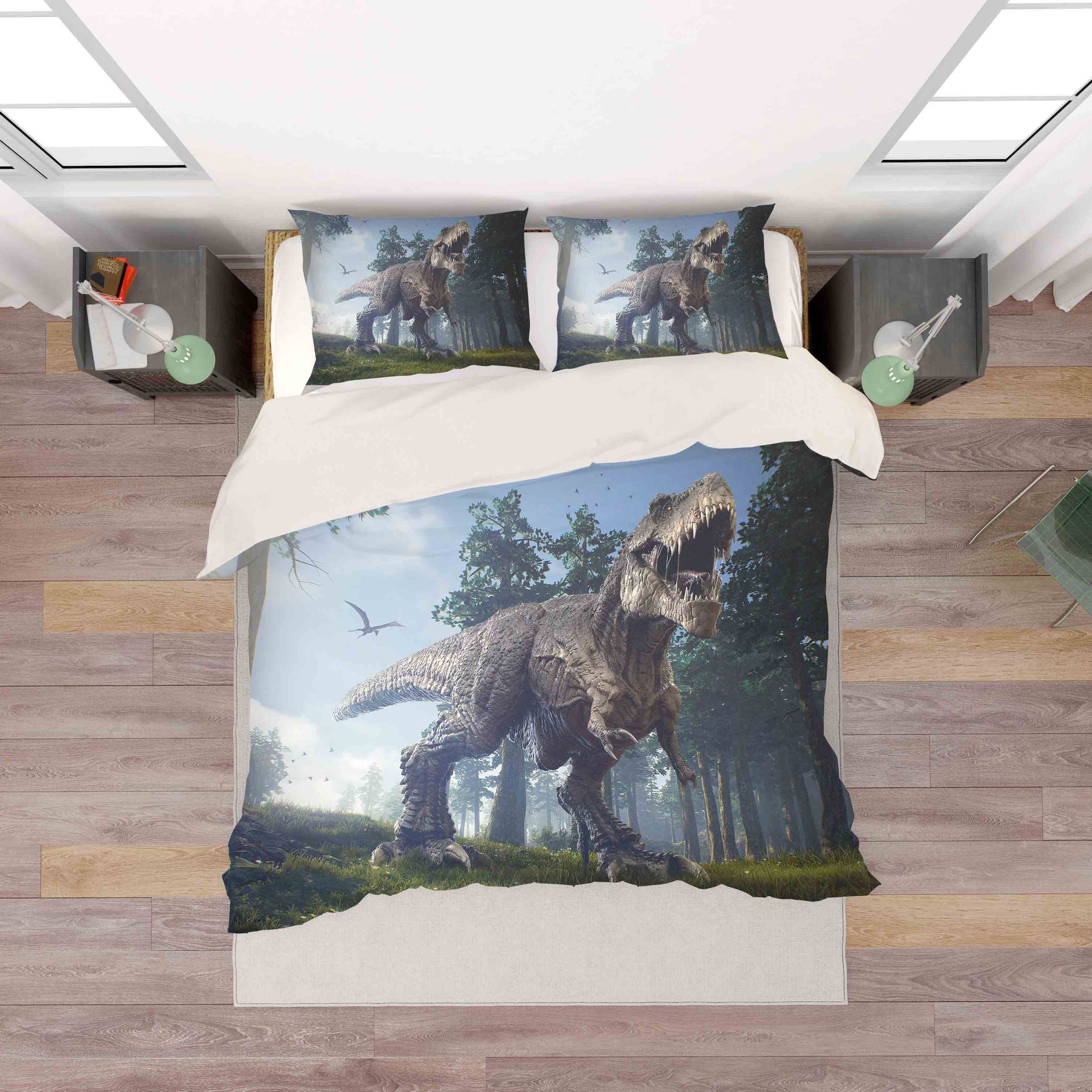3d Color Dinosaurs In Forest Bedding Set
