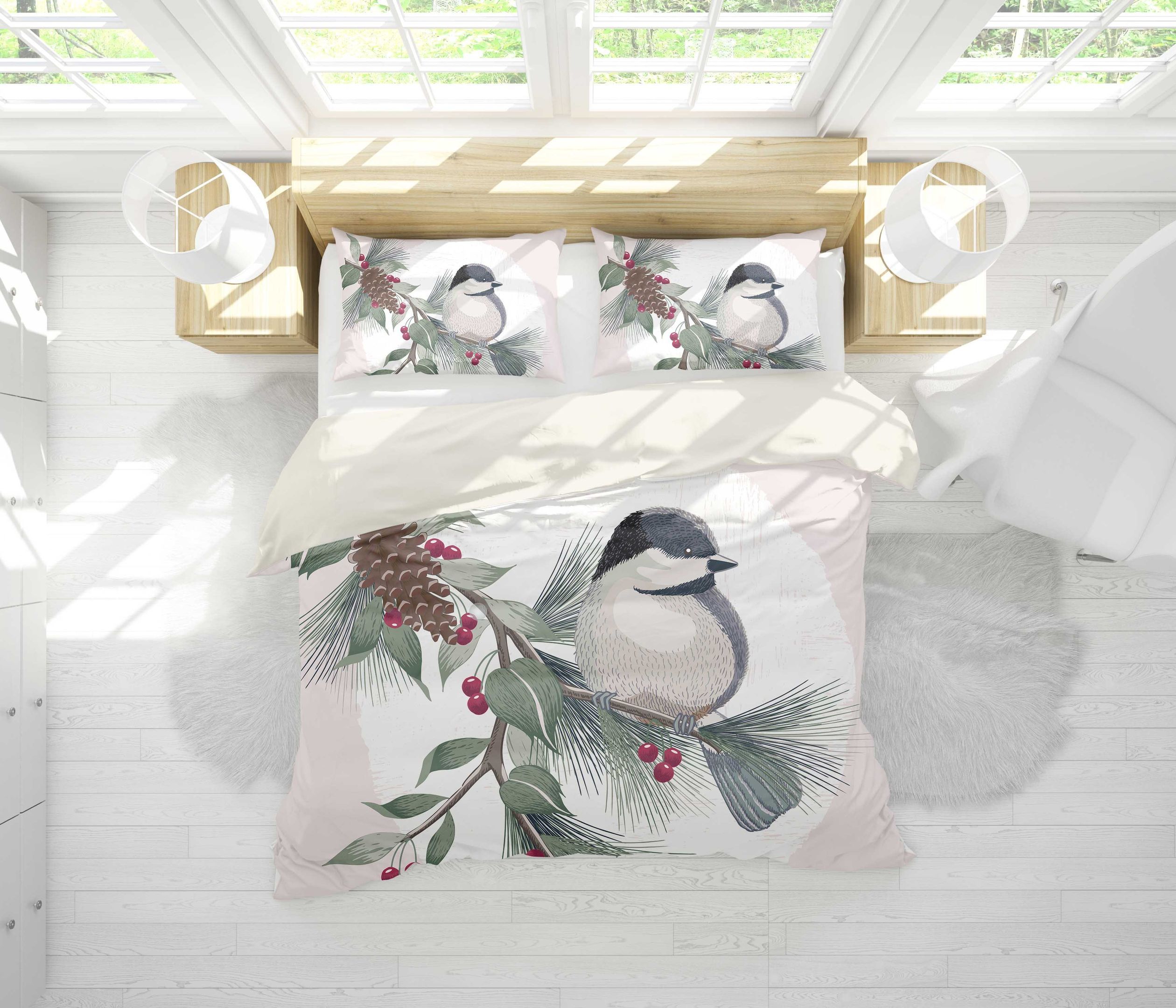 3d Color Flowers Bird Bedding Set
