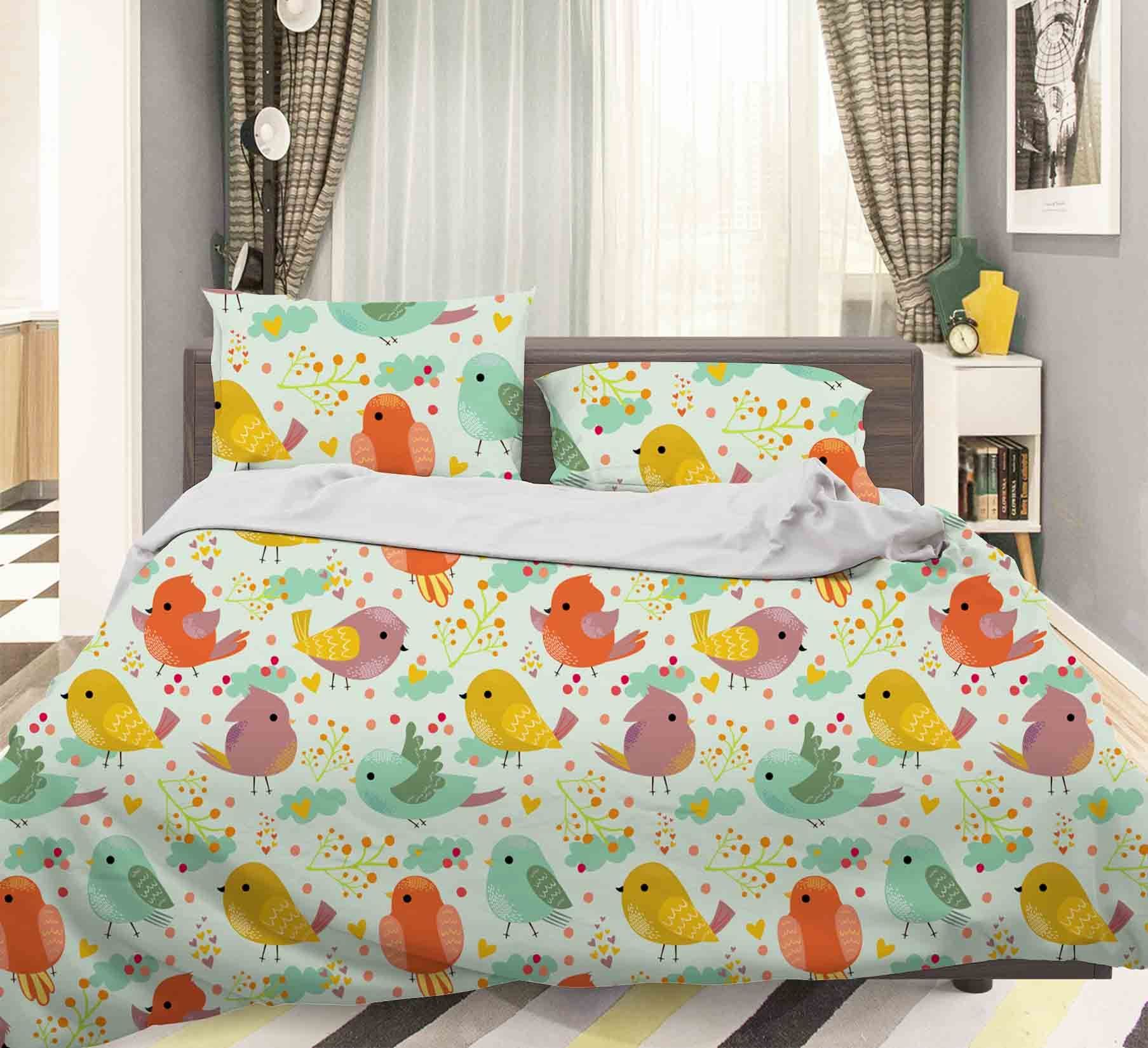 3d Colored Bird Bedding Set