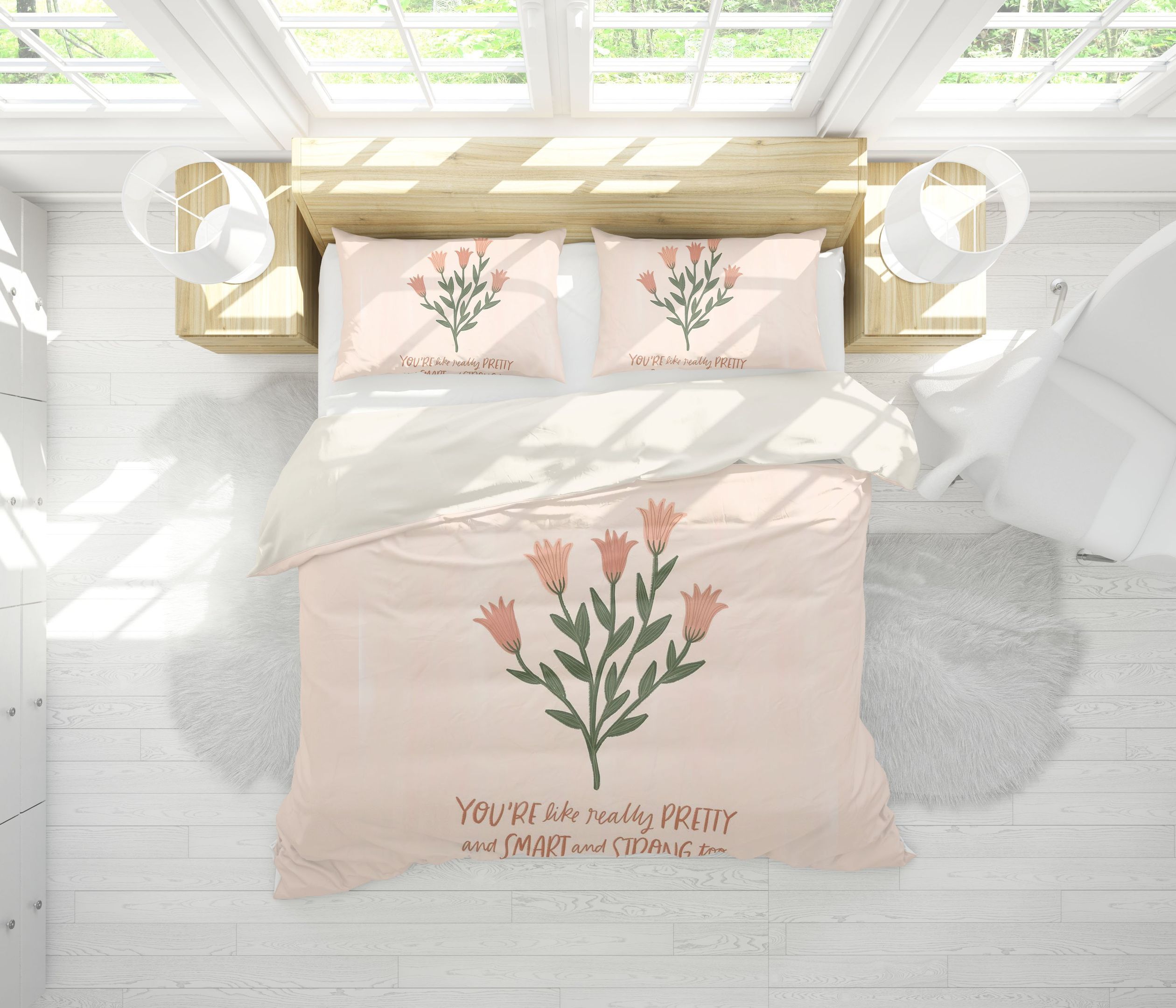 3d Colored Flowers Letters Bedding Set